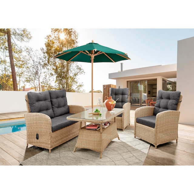 Destiny Gartenlounge-Set »MERANO«, (11 tlg.), Polyrattan, 2 Sessel, 2er  Sofa, 1 Tisch 120x77x66cm, inkl. Auflagen online kaufen | mit 3 Jahren XXL  Garantie