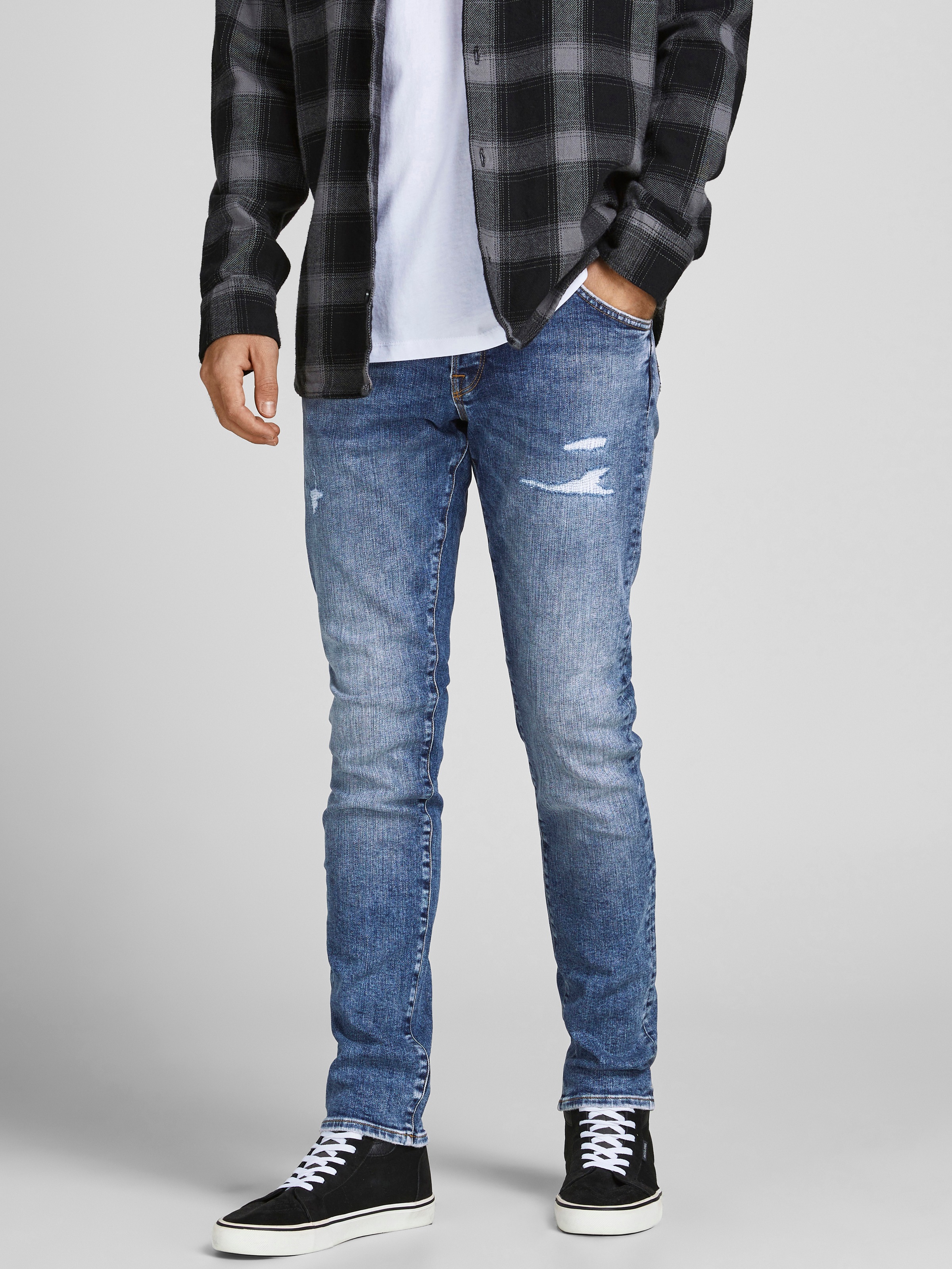 Jack & Jones Slim-fit-Jeans »JJIGLENN – Jeans mit Gürtelschlaufen und Used-Waschung« Used, modisch, slim fit, Denim/Jeans
