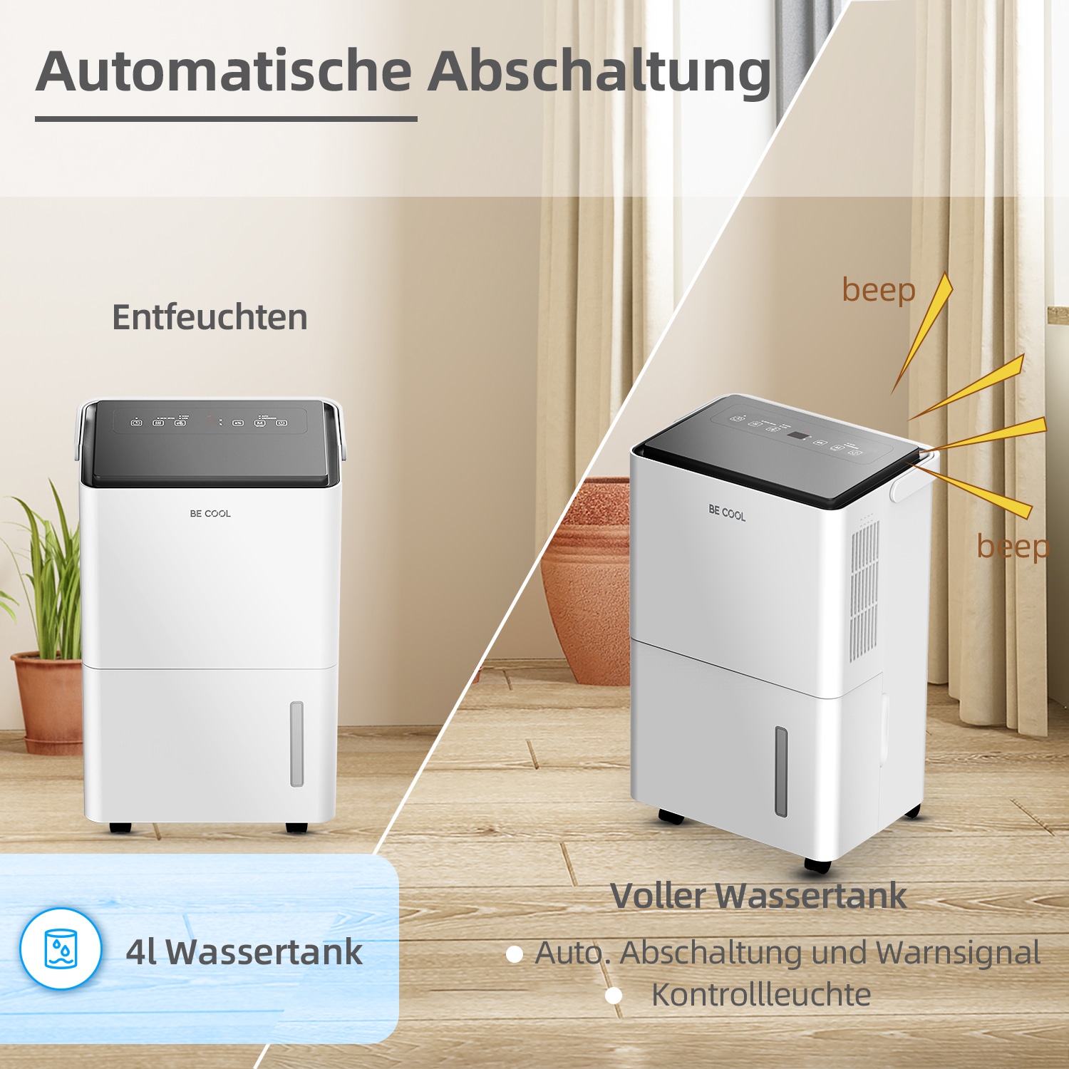 be cool Luftentfeuchter »BC30LEF2301«, für 62 m³ Räume, Entfeuchtung 30 l/Tag, Tank 4 l