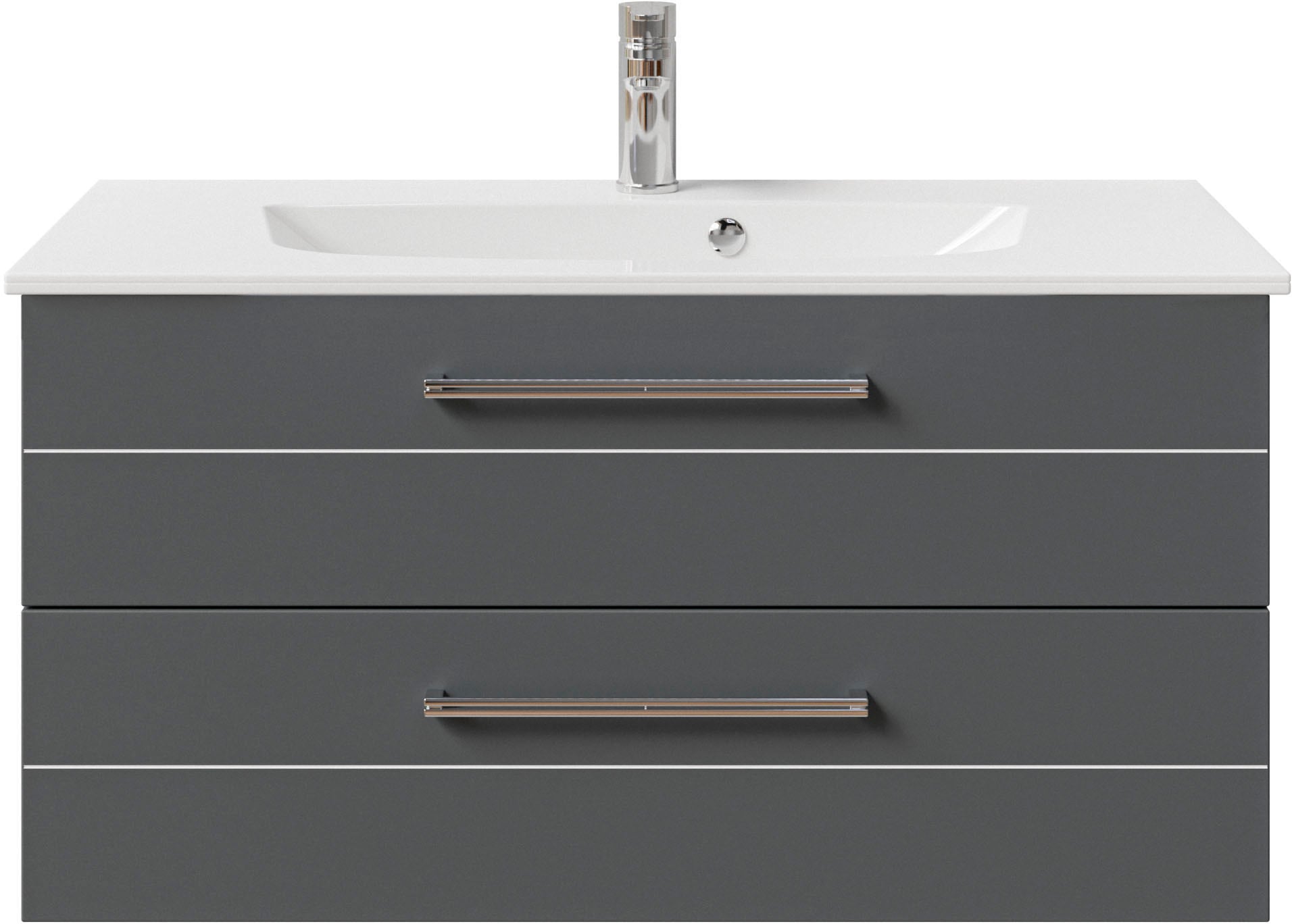 Saphir Waschtisch »Serie 6025 Mineralmarmor-Waschtisch mit Unterschrank, 97 cm breit«, Waschplatz mit 2 Schubladen, hängend, verschiedene Ausführungen