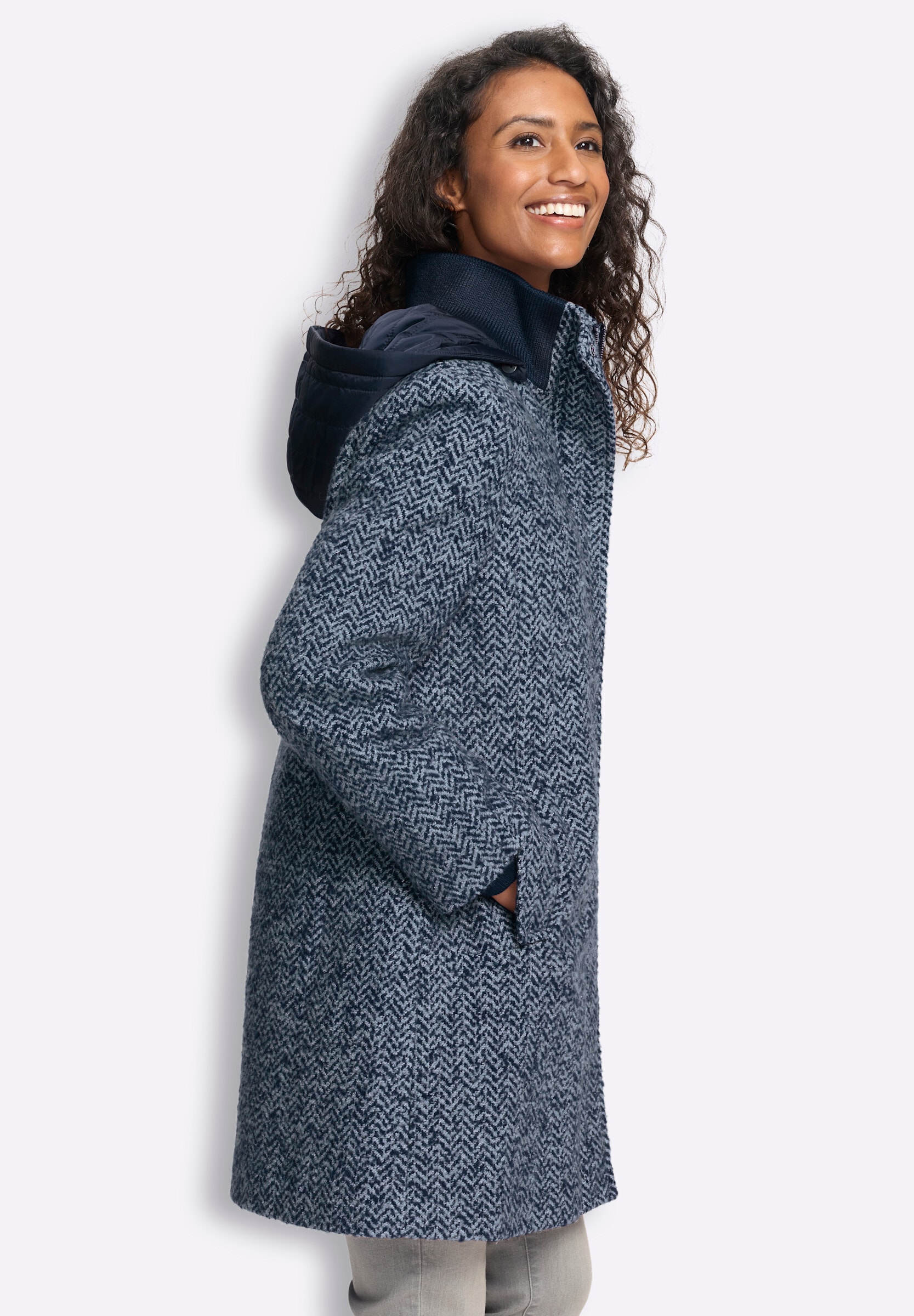 heine Funktionsjacke »Longjacke Longjacke in Bouclé-Qualität« Abnehmbare Kapuze