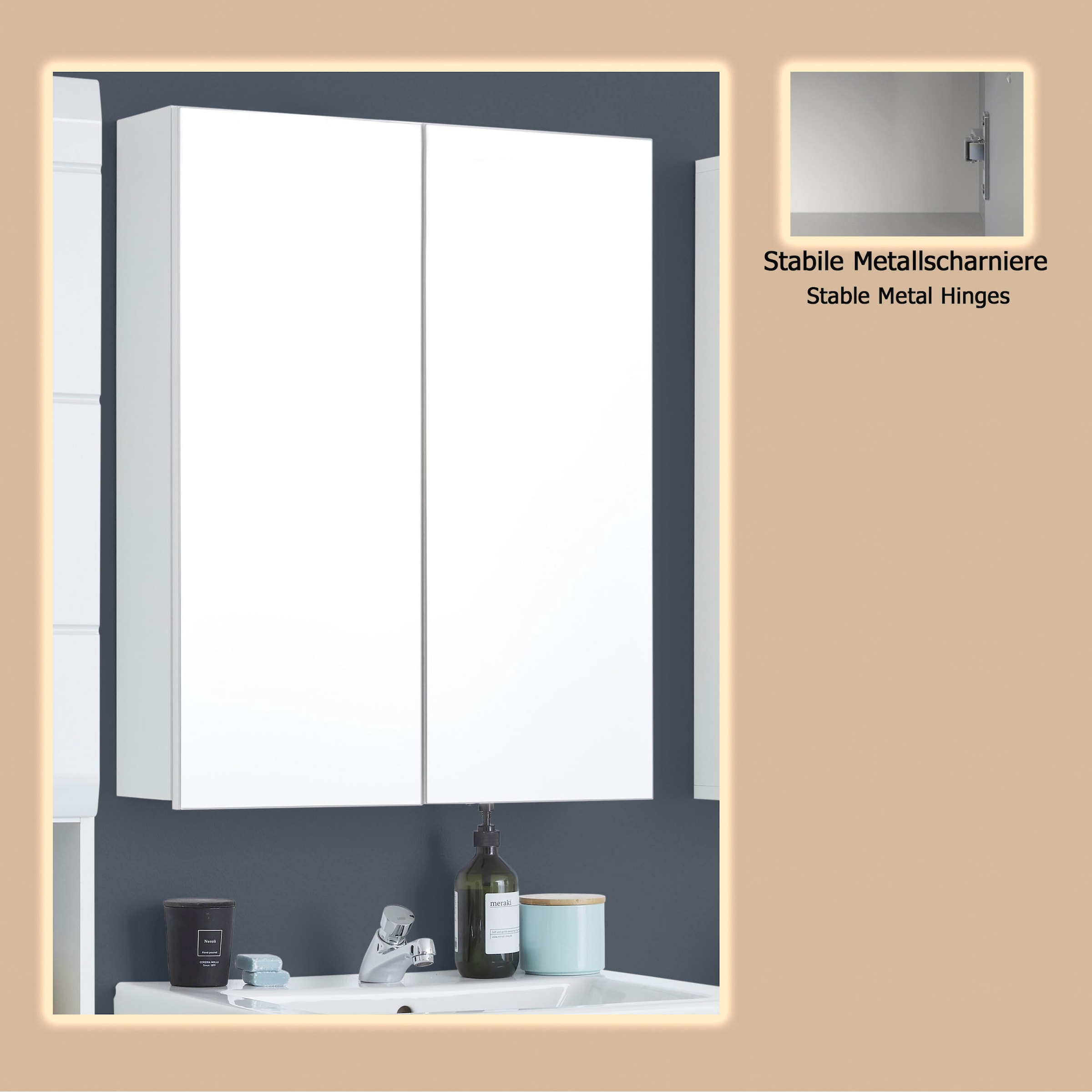 welltime Spiegelschrank »Sovana« Badschrank wahlweise mit oder ohne Beleuchtung - (B/T/H) 60/18/67 cm