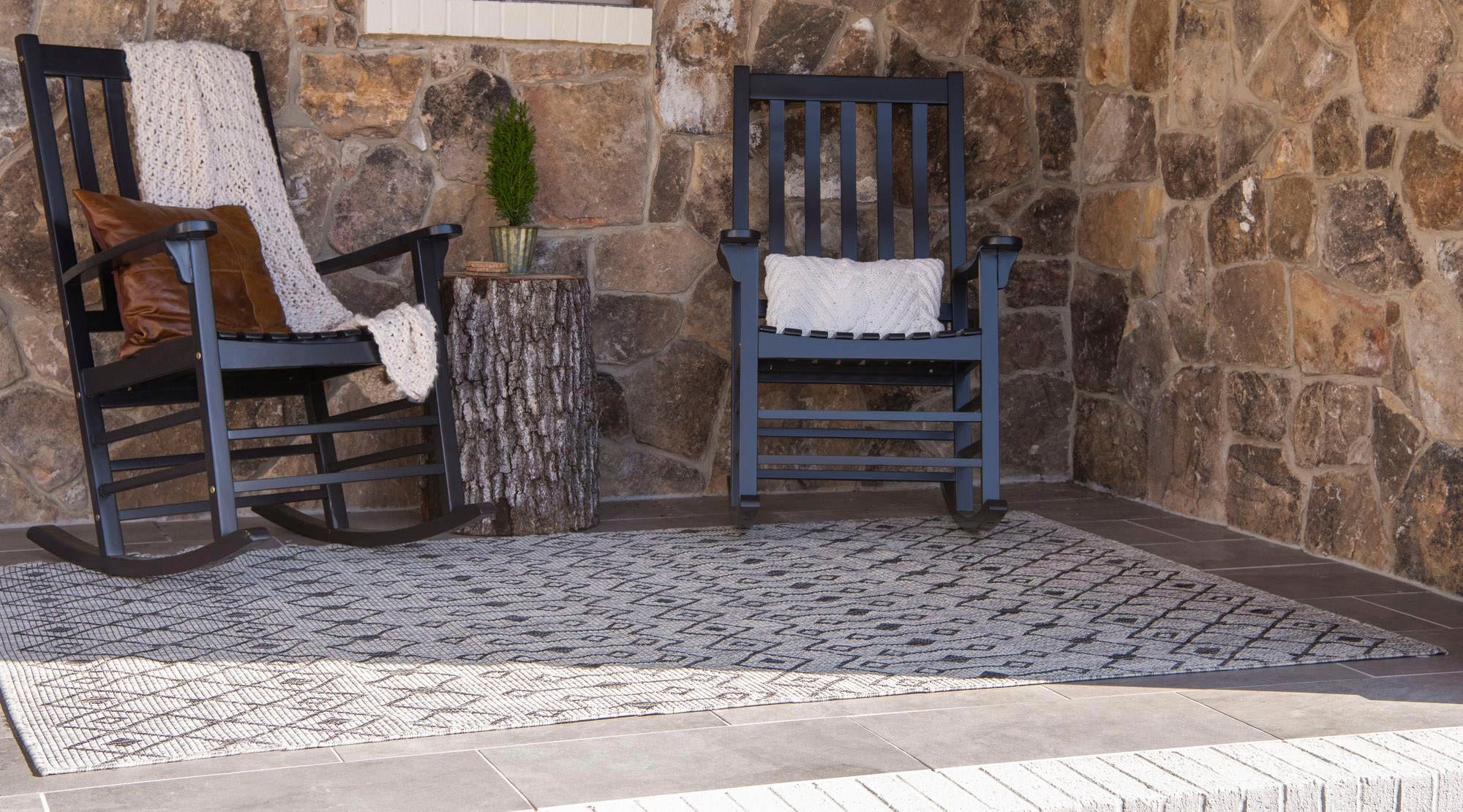 Myflair Möbel & Accessoires Teppich »Outdoor Crosses, LAGERRÄUMUNG!« rechteckig 4 mm Höhe Flachgewebe, Rauten Muster, In- und Outdoor geeignet