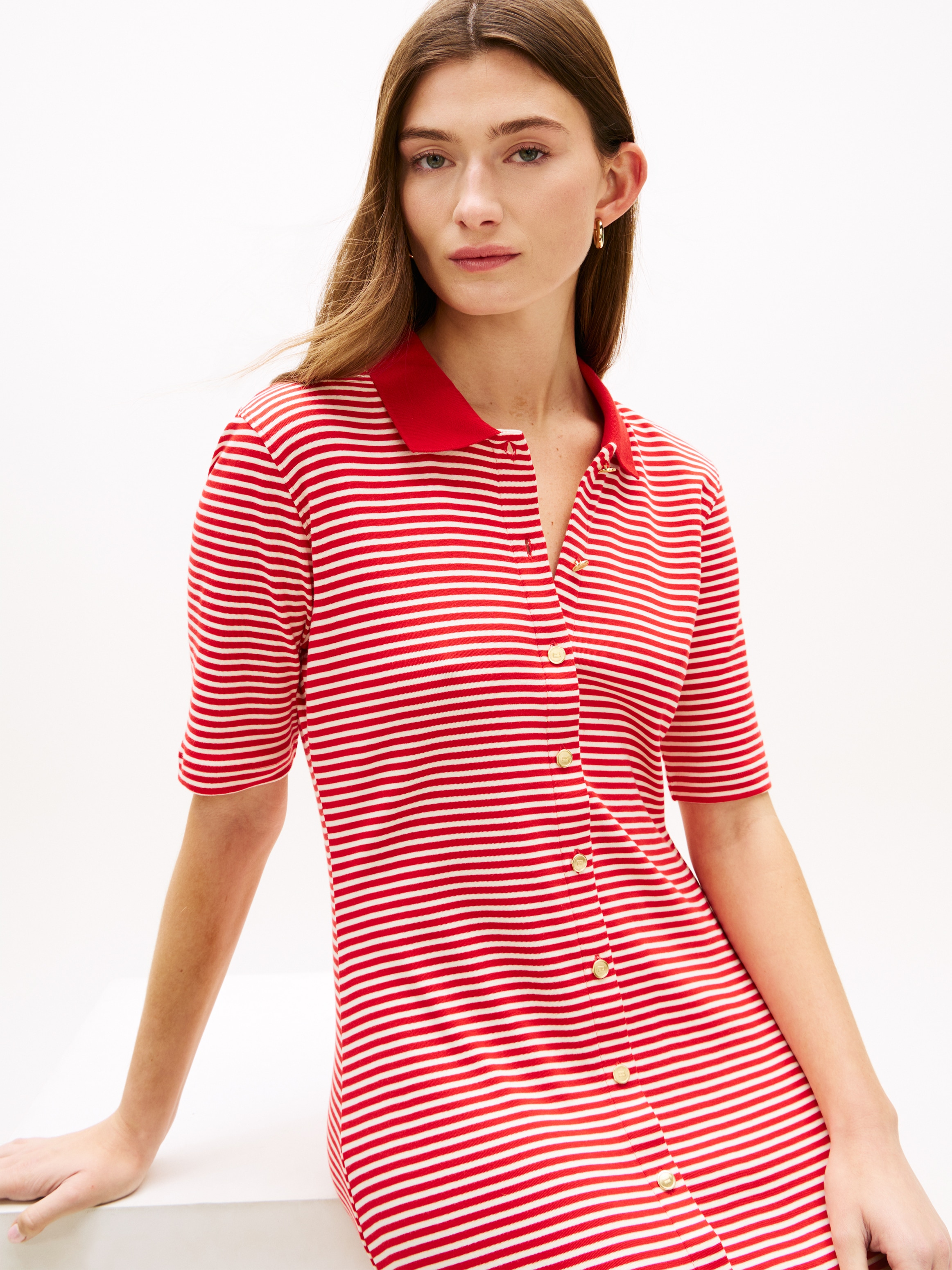 Tommy Hilfiger Polokleid »GOLD BUTTON F&F MIDI DRESS« mit Logo-Stickerei