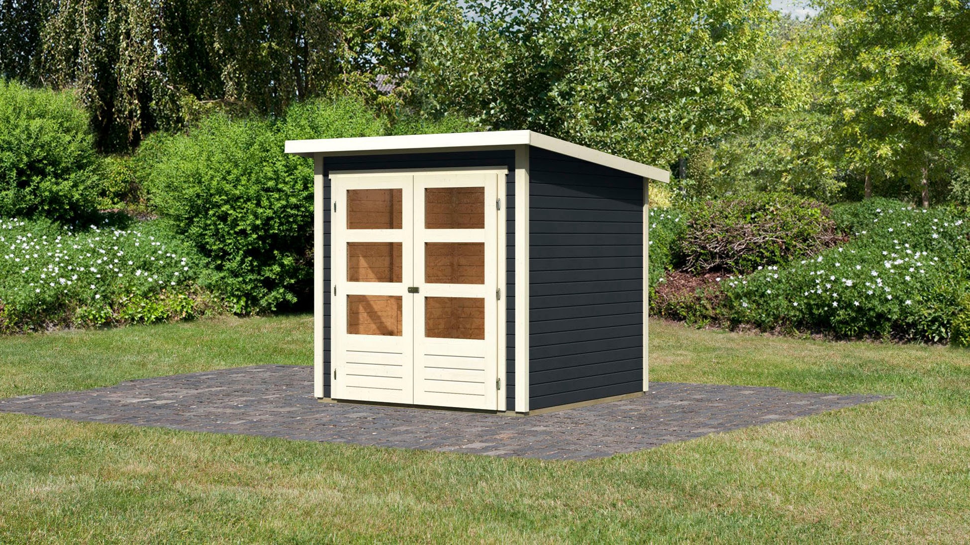Karibu Gartenhaus »Stockach 2«, (Set), anthrazit, naturbelassen oder terragrau