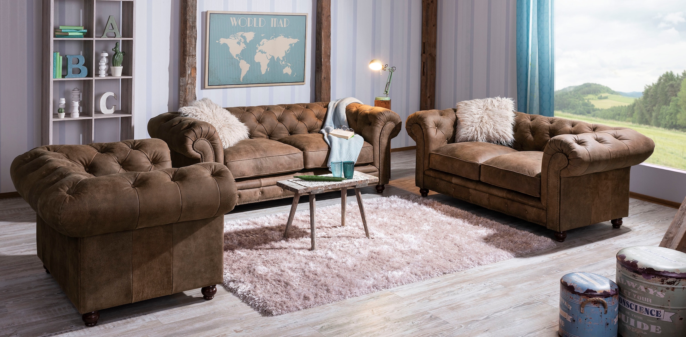 Max Winzer® Chesterfield-Sessel »Old England, Loungesessel, bequem, mit tollen Details«, Ledersessel mit Knopfheftung & Ziernägeln
