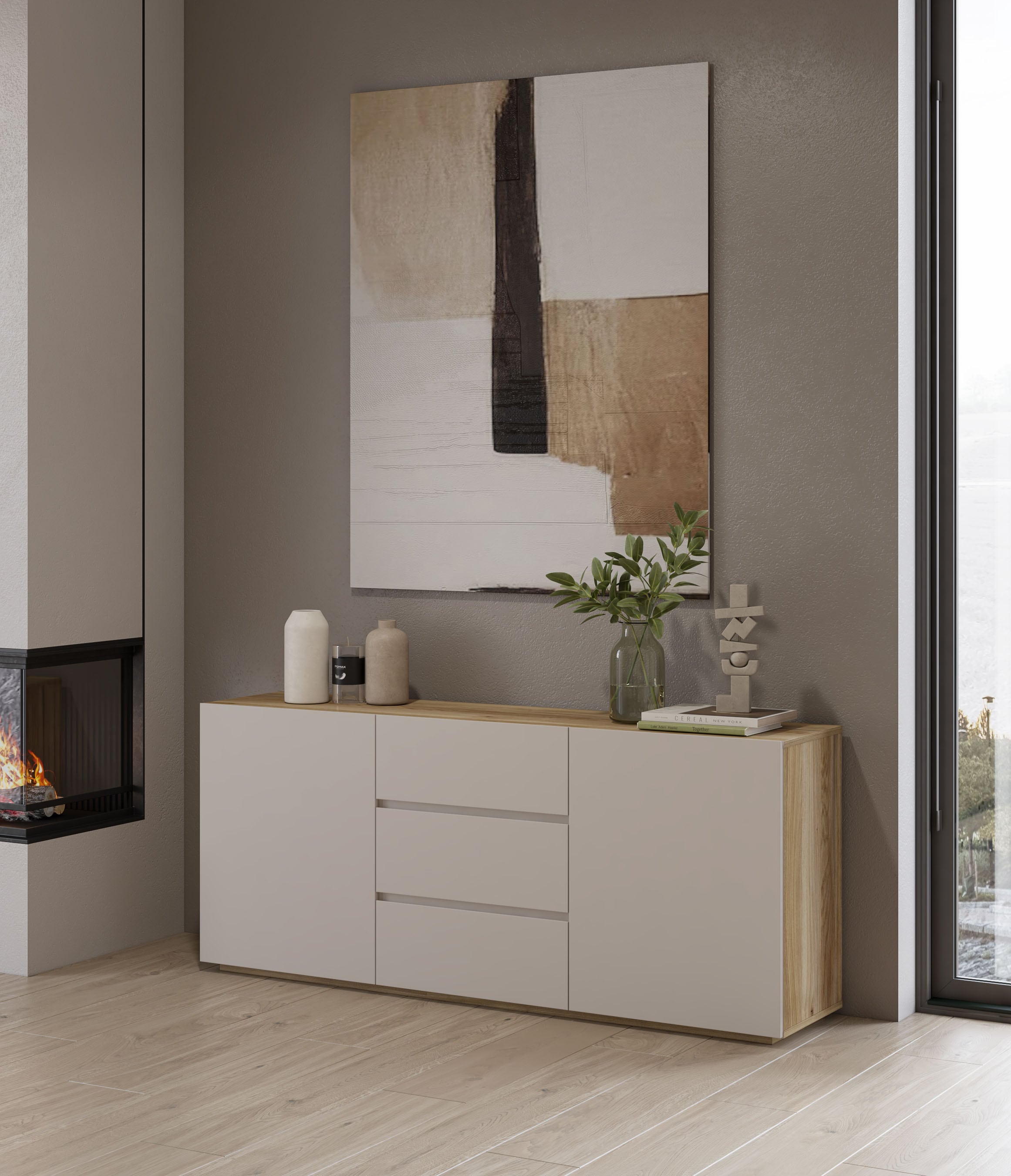 OTTO home Sideboard »Criss, Breite 150 cm, moderne grifflose Kommode 2Türen/3SK« Schubladenkommode mit viel Stauraum, Einlegeböden verstellbar
