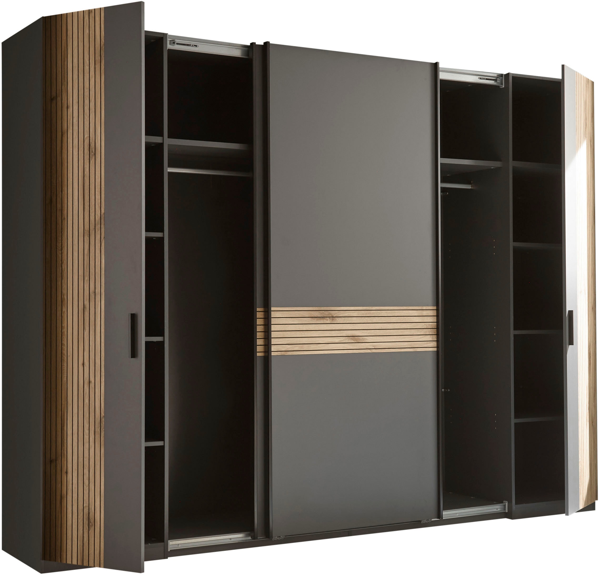 Schlafkontor Kleiderschrank »Daria Drehtürenschrank, Schwebetürenschrank, Schiebetürenschrank«, Absetzung in Viking Oak heller Rillenoptik