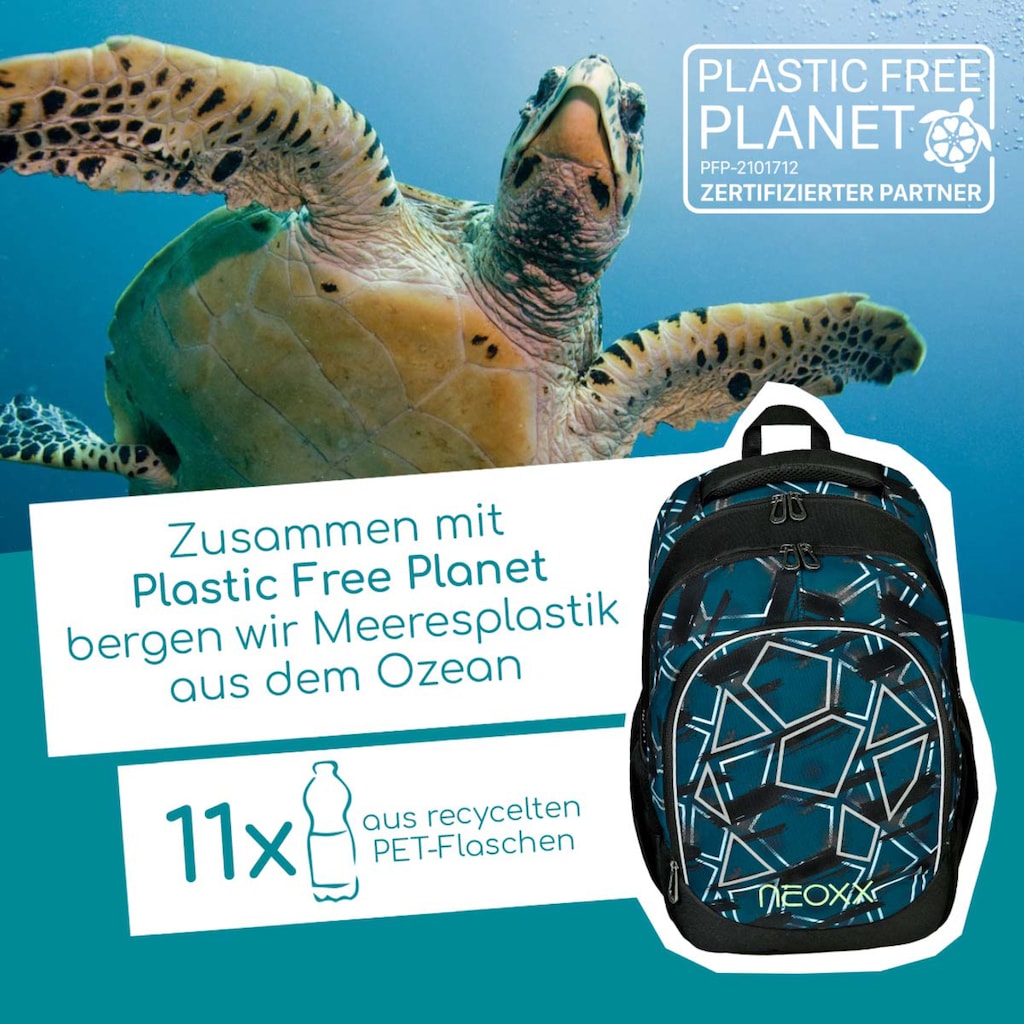 neoxx Schulrucksack »Fly, Flash yourself«, Reflektionsnaht, aus recycelten PET-Flaschen
