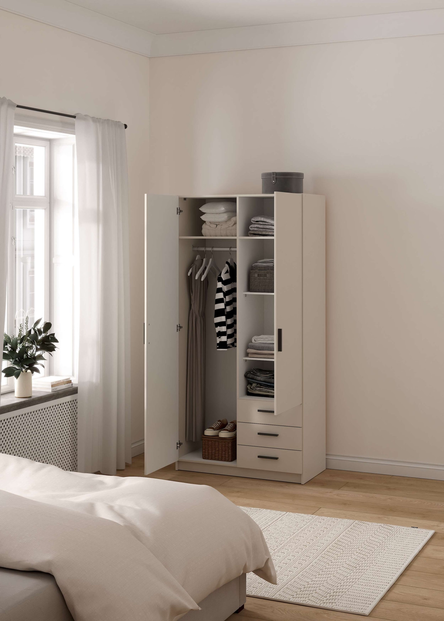 Home affaire Kleiderschrank »Sprint, viel Stauraum, robuste Qualität, 3 Breiten 98, 147, 195 cm« Breite 98,5/147 oder 195,5 cm, je mit Einlegeböden und Kleiderstange