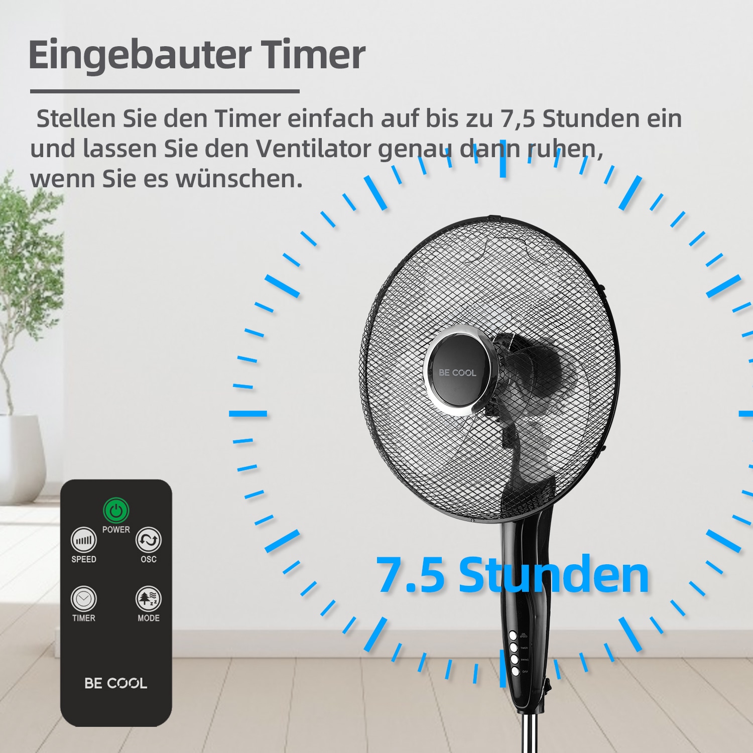 be cool Standventilator »Standventilator 40cm mit Fernbedienung BC16SFRC schwarz«, Timer-Funktion