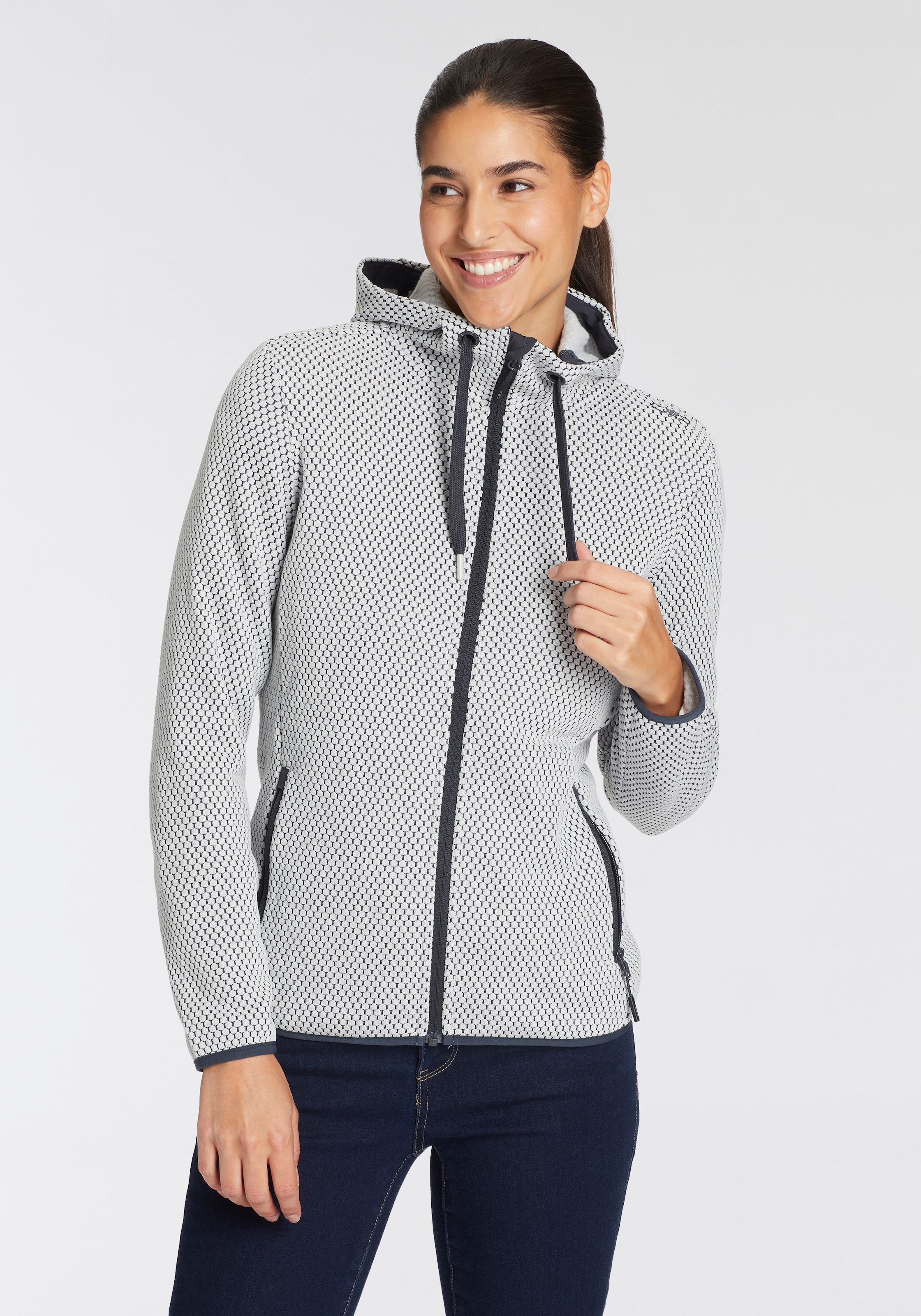 CMP Strickfleecejacke, mit Kapuze, Wärmend & windabweisend & Atmungsaktiv