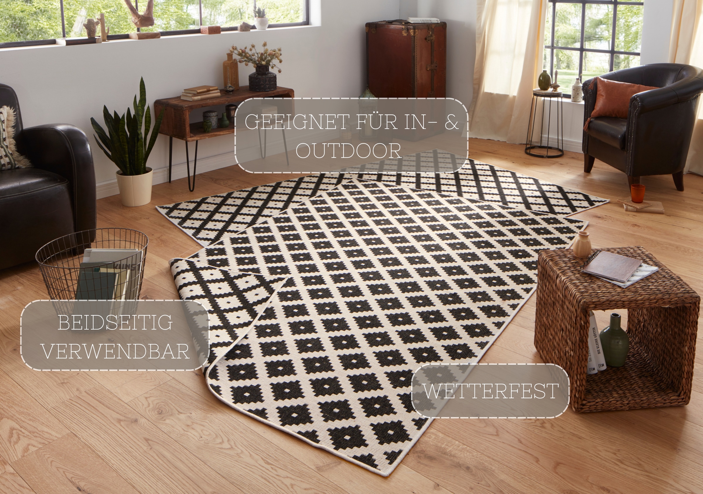 NORTHRUGS Teppich »Nizza Wendeteppich«, rechteckig, 5 mm Höhe, In-& Outdoor, Wetterfest, Balkon, Läufer, Wohnzimmer, Wasserfest