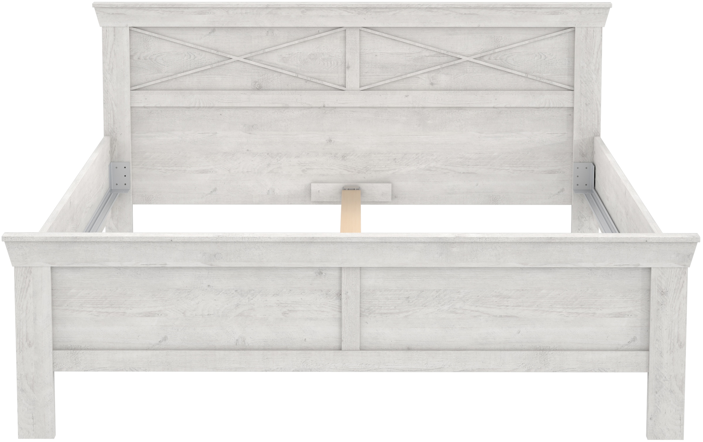 FORTE Bett »KASHMIR, Belastbarkeit 250 KG, dekoratives Kopfteil«, (Liegefläche 180 x 200 cm, B x H x T: ca. 191 x 99x 210 cm), Bett im Landhaustil, pflegeleicht, Dekor Pinie Weiß