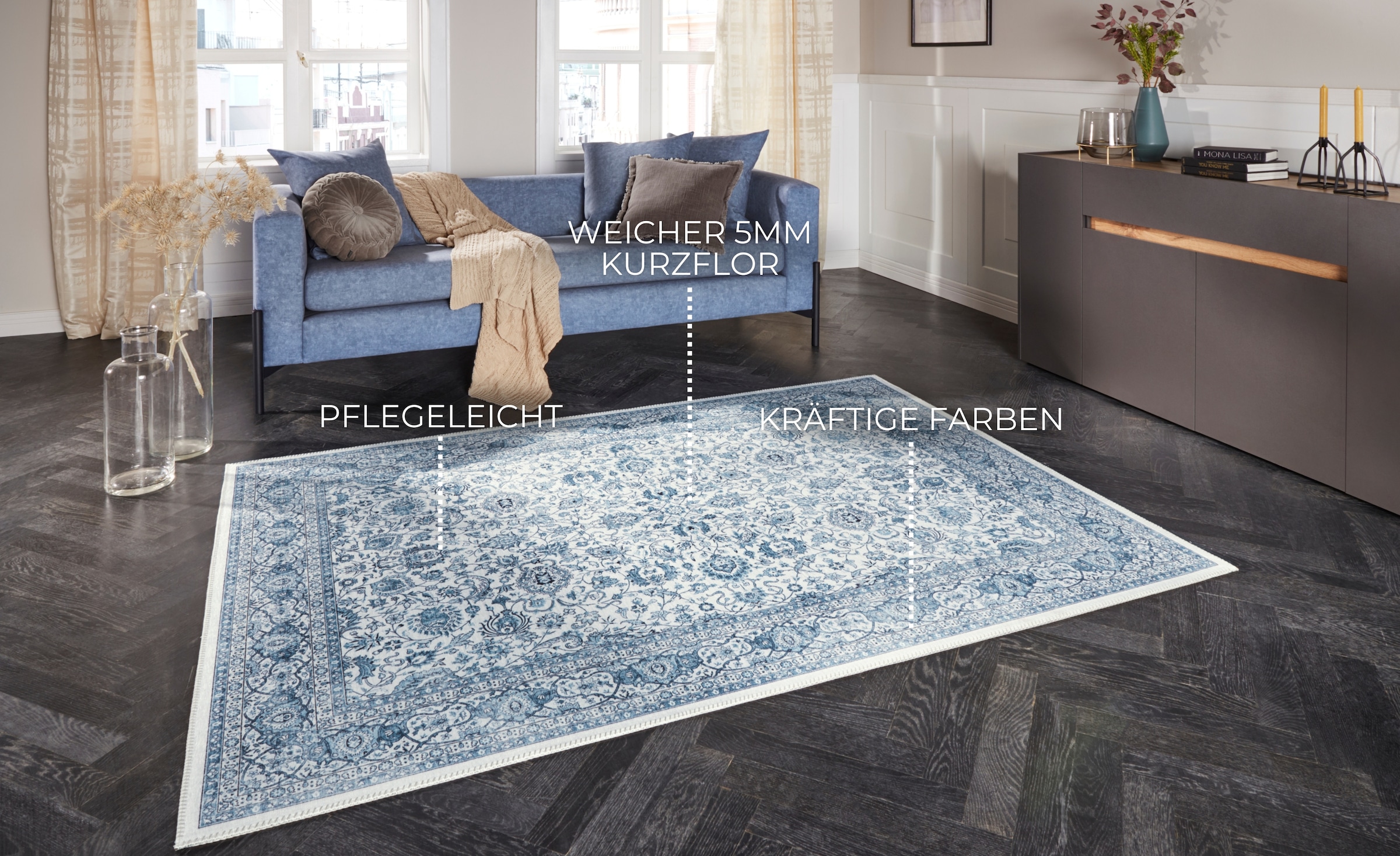 ELLE DECORATION Teppich »Keshan Maschad« rechteckig 5 mm Höhe Orientalisch, Läufer, Kurzflor, Vintage, Wohnzimmer, Schlafzimmer