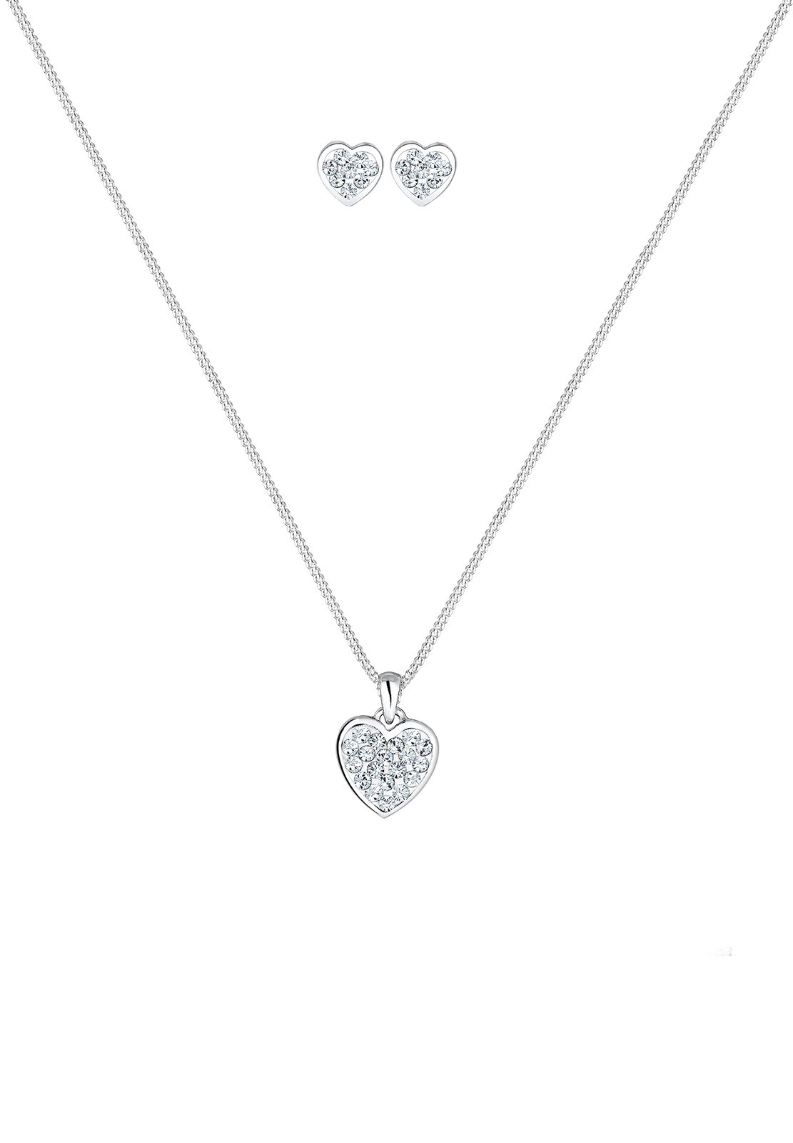 Elli Ohrring und Ketten Set »Schmuckset Herz Glas Kristalle Weiß 925 Sterling Silber«