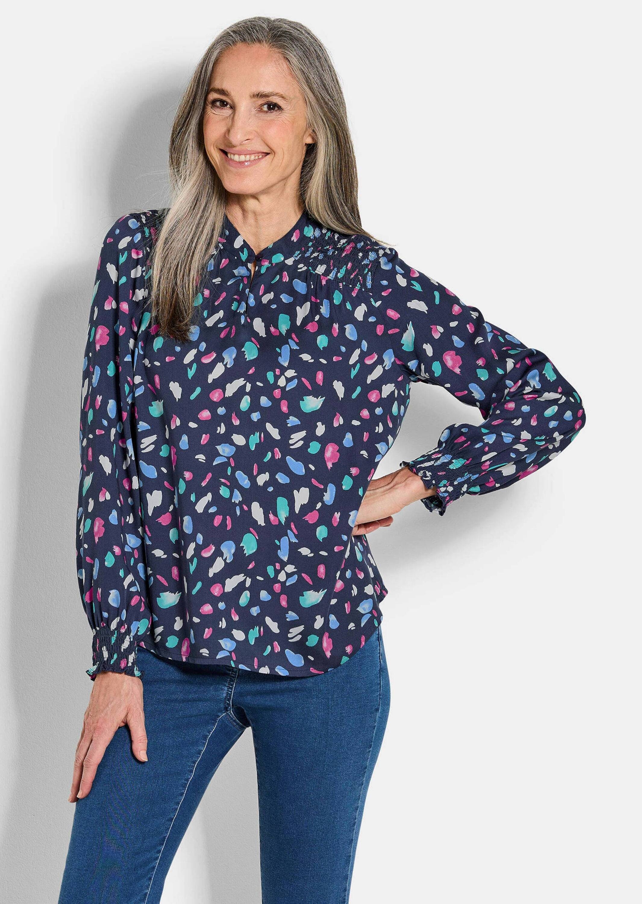 GOLDNER Klassische Bluse »Satin-Bluse mit Smok-Details«
