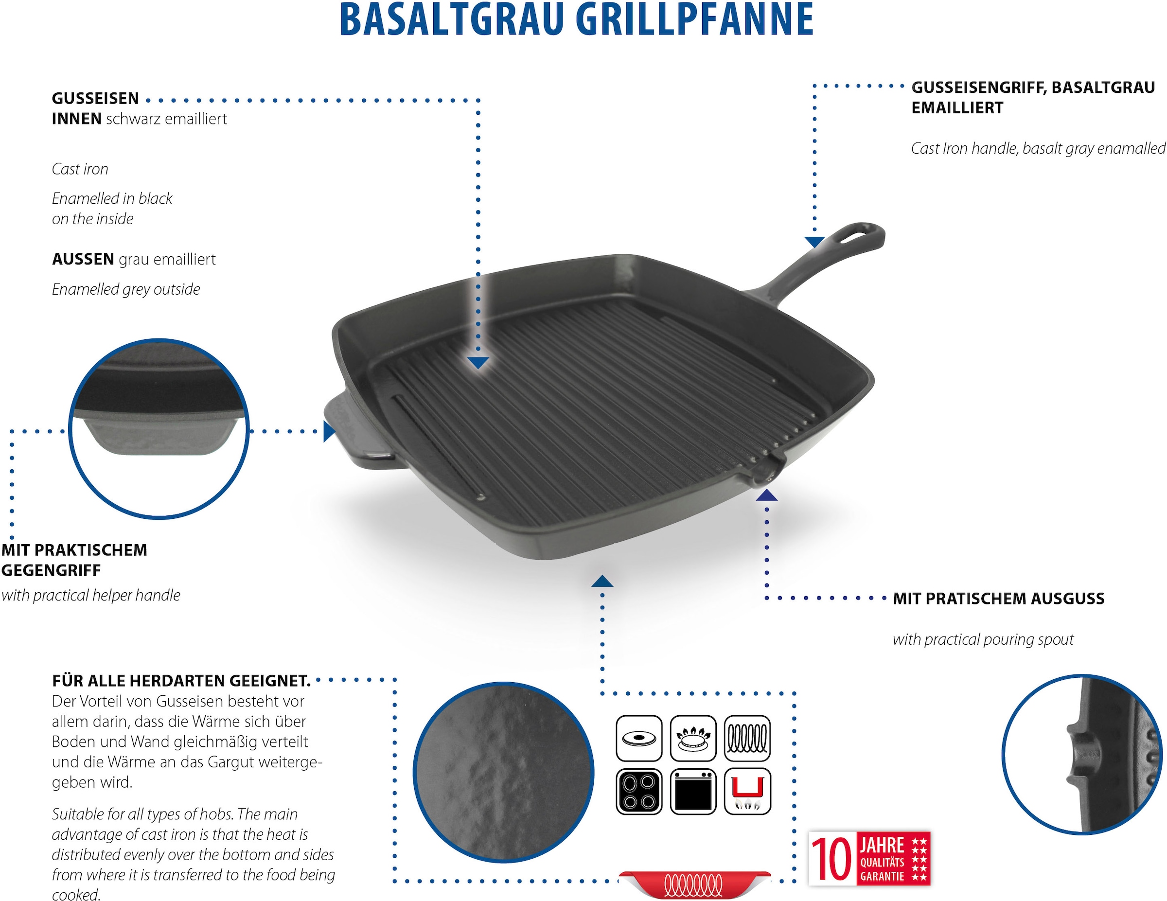 Elo Grillpfanne »Gusseisen Pfanne Ø 28 cm« Gusseisen 1 tlg. Außen emailliert