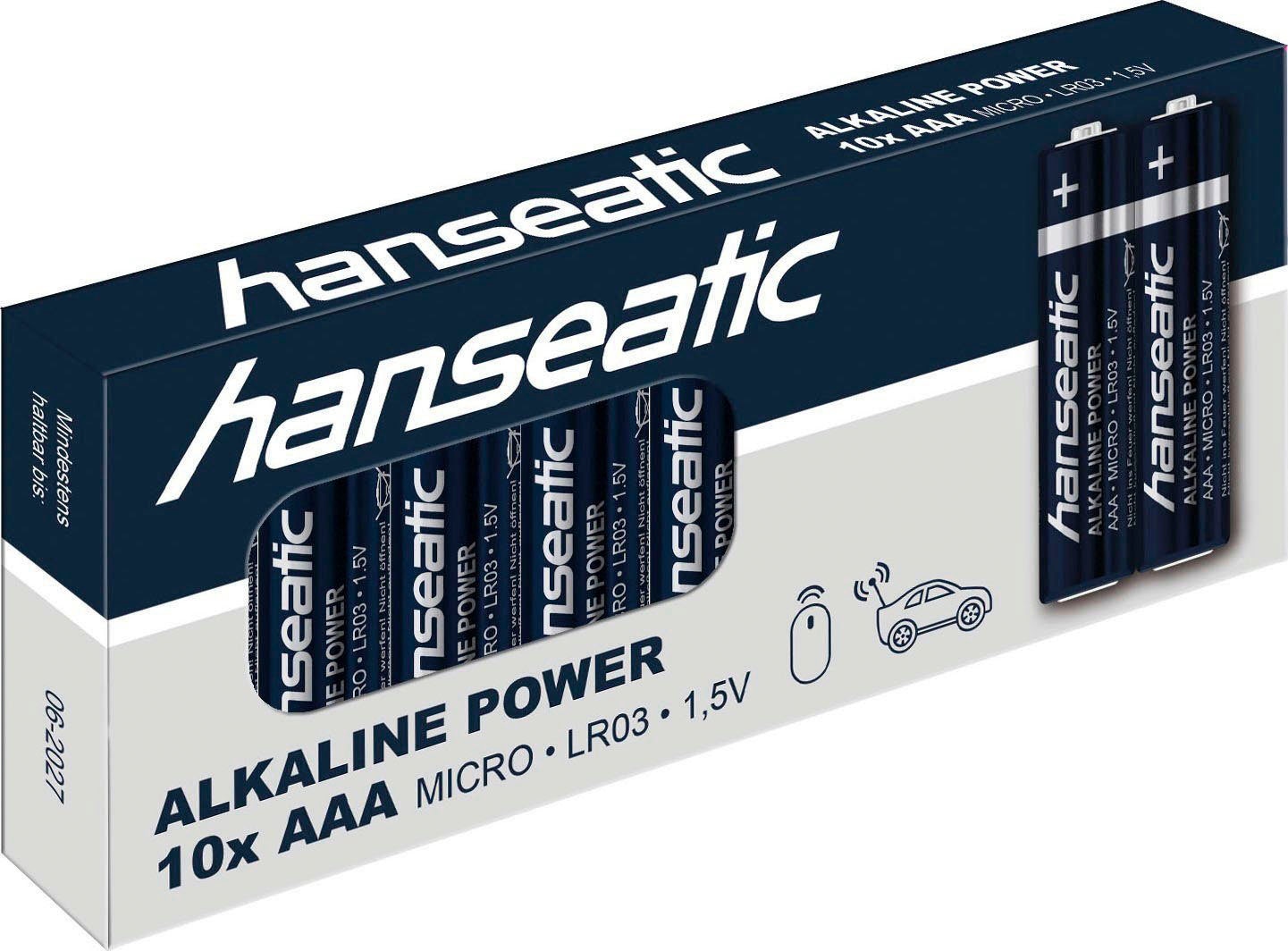 Hanseatic Batterie »100-Stück Alkaline mit Power, XXL Garantie 100 AAA Micro«, LR03, Jahren St.) (Packung, 3