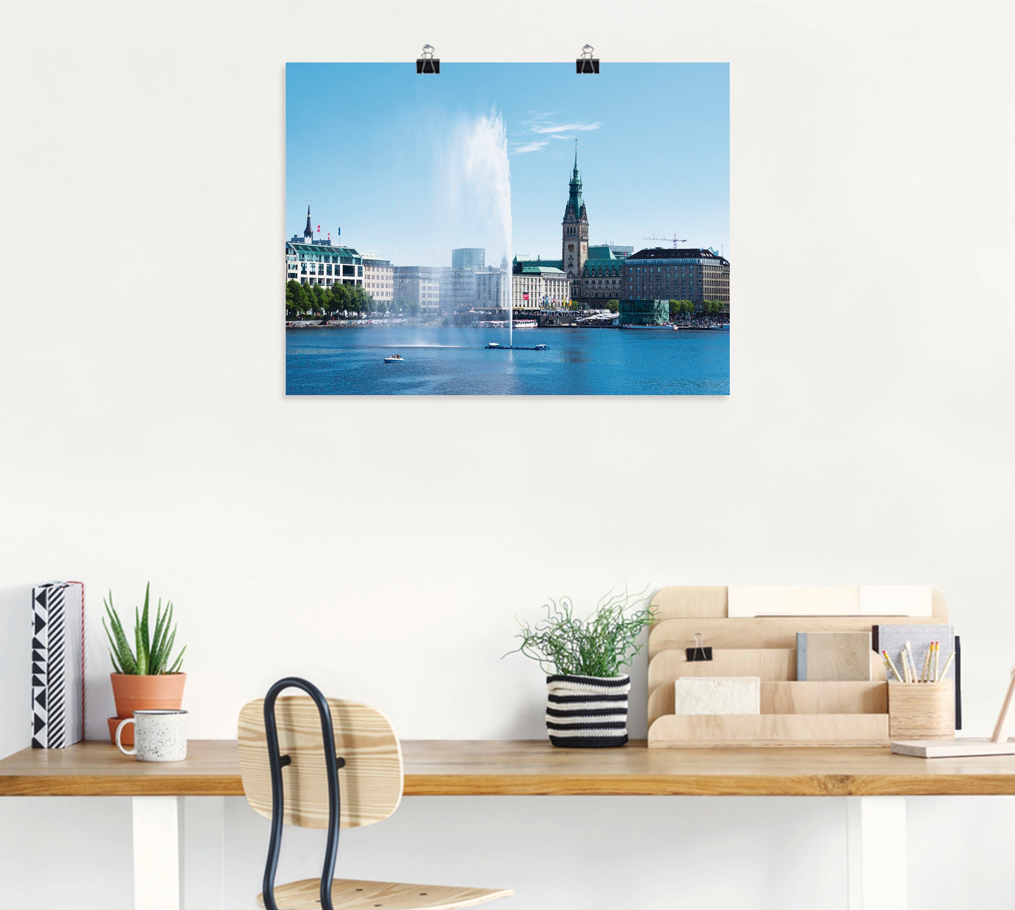 Artland Poster »Hamburg Alsterfontäne mit Rathaus«, Deutschland, (1 St.), als Alubild, Leinwandbild, Wandaufkleber oder Poster in versch. Größen