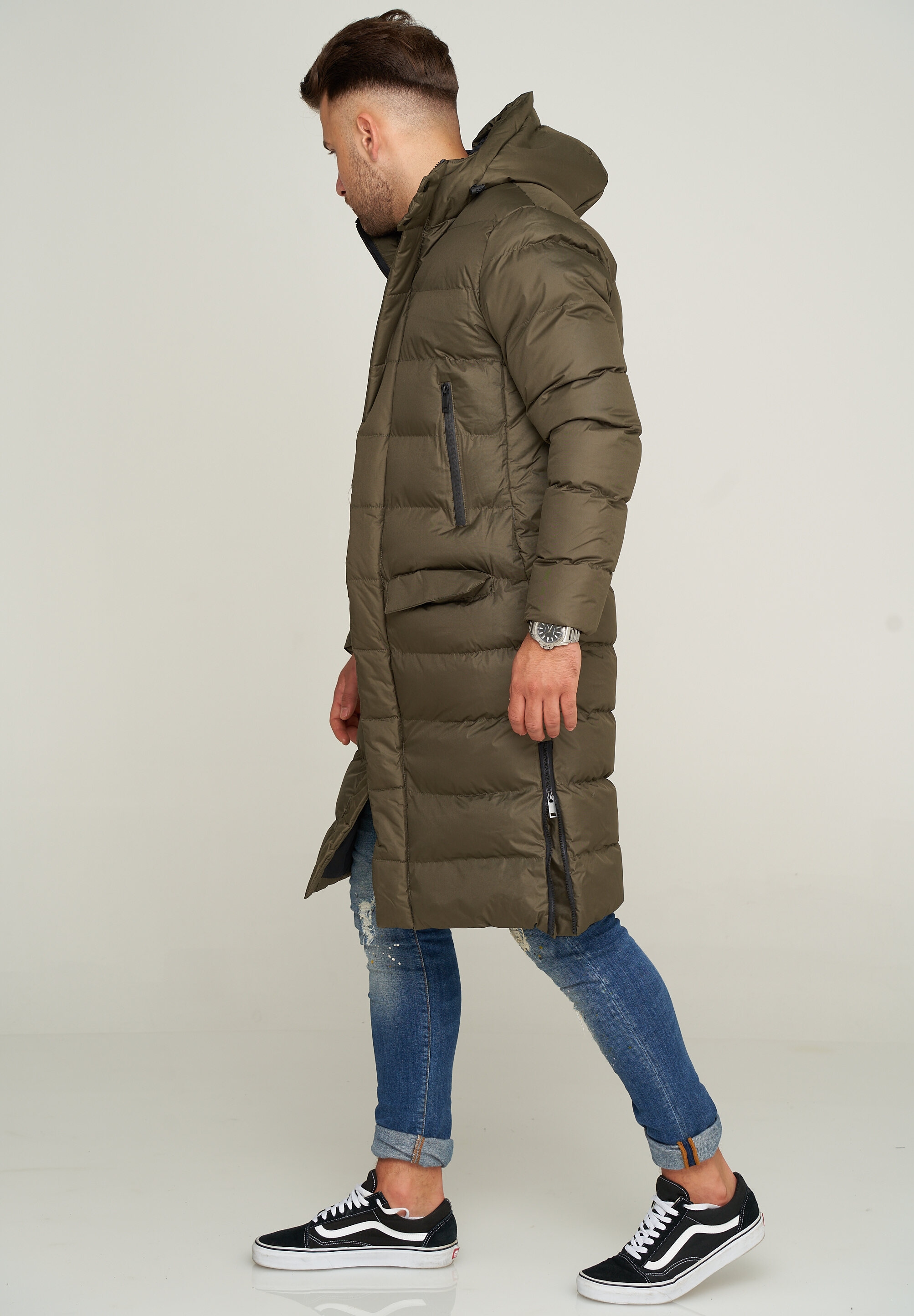 SOULSTAR Parka »Winterjacke als Langer Steppmantel - Winterparka« mit Kapuze Herren warmer Wintermantel Steppjacke Pufferjacke