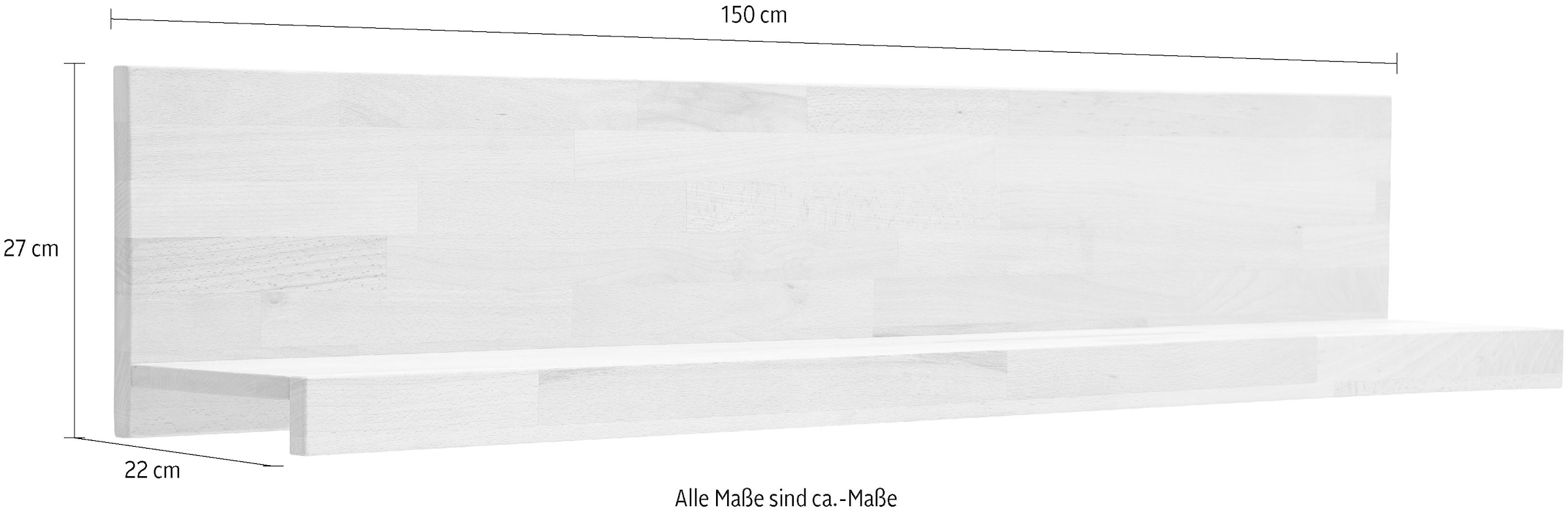 MCA living Wandboard »Fenja Wandpaneel, Wandregal, Regal, Regal mit Boden«, (1 St.), Massivholz, Kernbuche, 1 Boden mit Blende, Breite 150 cm