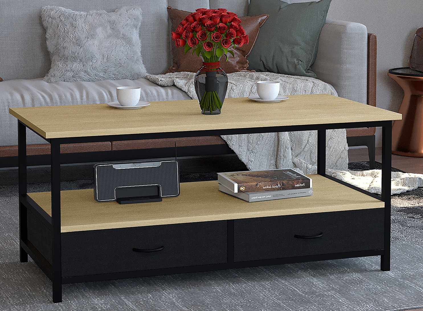 VCM Beistelltisch »Metall Holz Schublade Sofatisch Couchtisch Flonila«