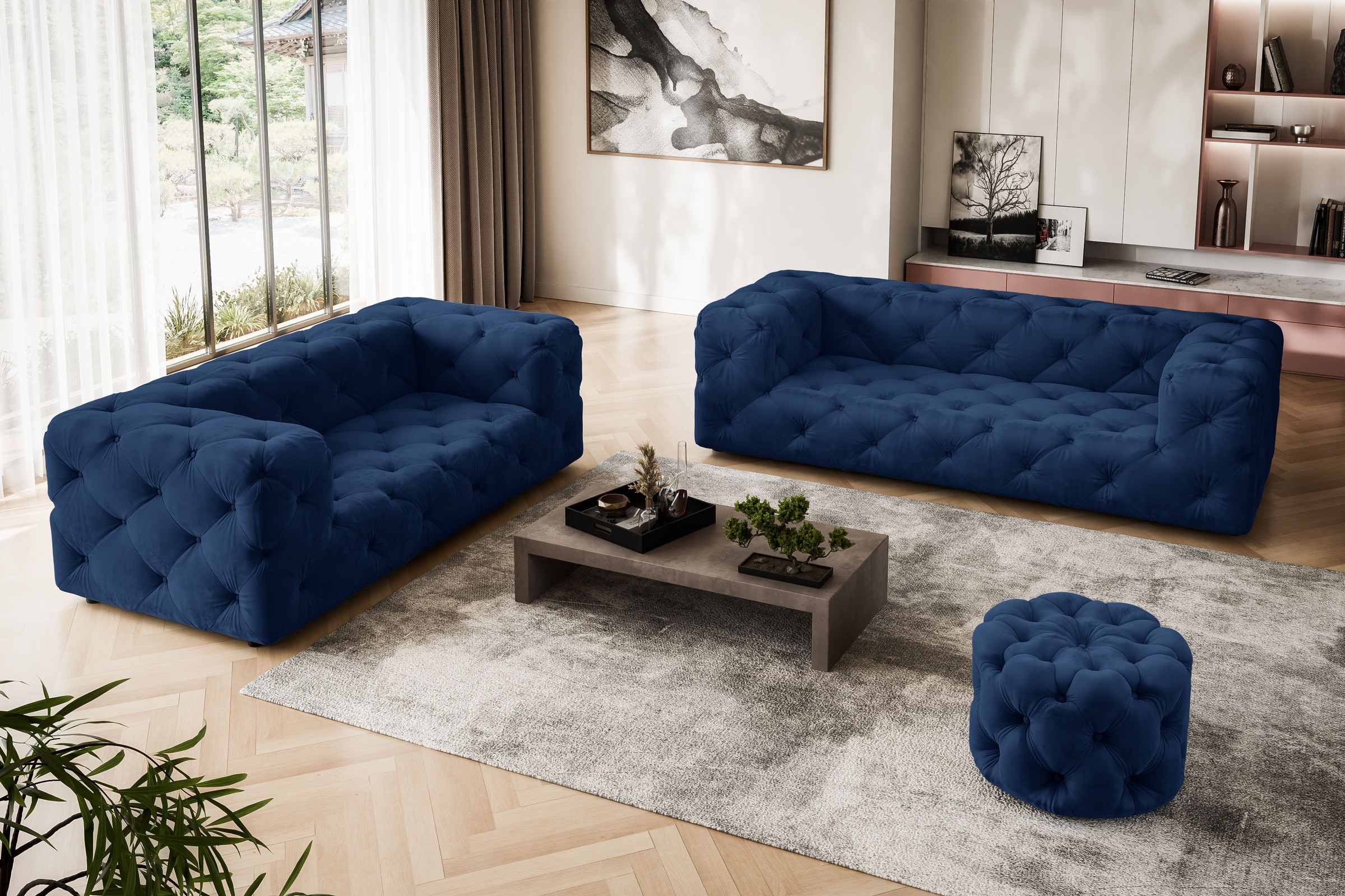 Places of Style Hocker »FOLLINA«, Polsterhocker mit klassischer Chesterfield-Knopfheftung