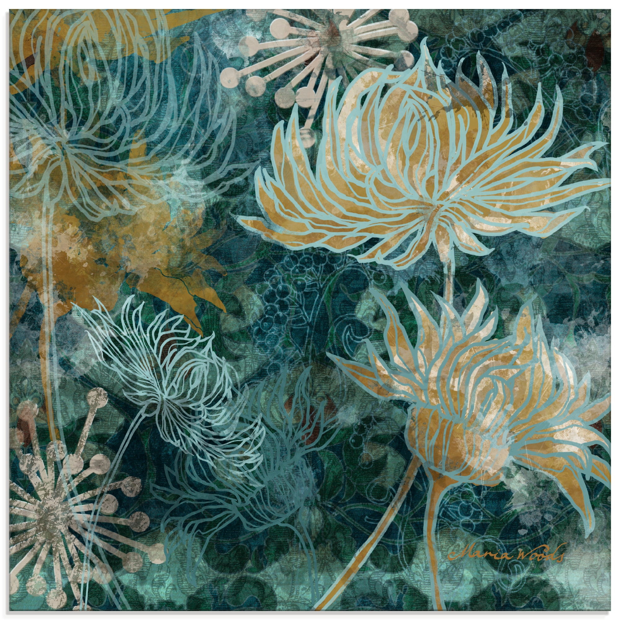 Artland Glasbild »Blaue Chrysanthemen I«, Blumen, (1 St.), in verschiedenen Größen