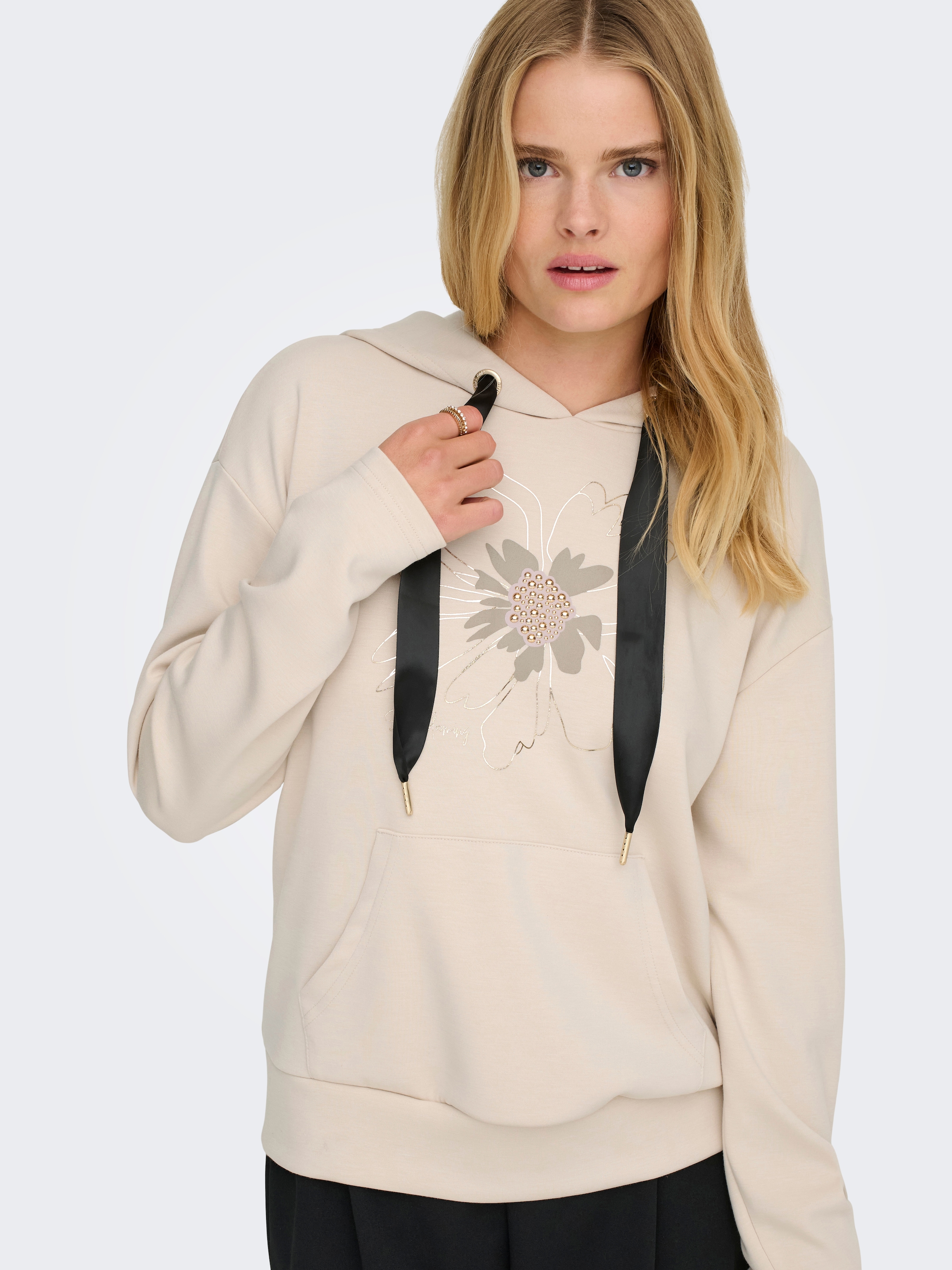 ONLY Sweatshirt »ONLFANCY L/S HOOD PRINT SWT«, Materialmix, regular fit
