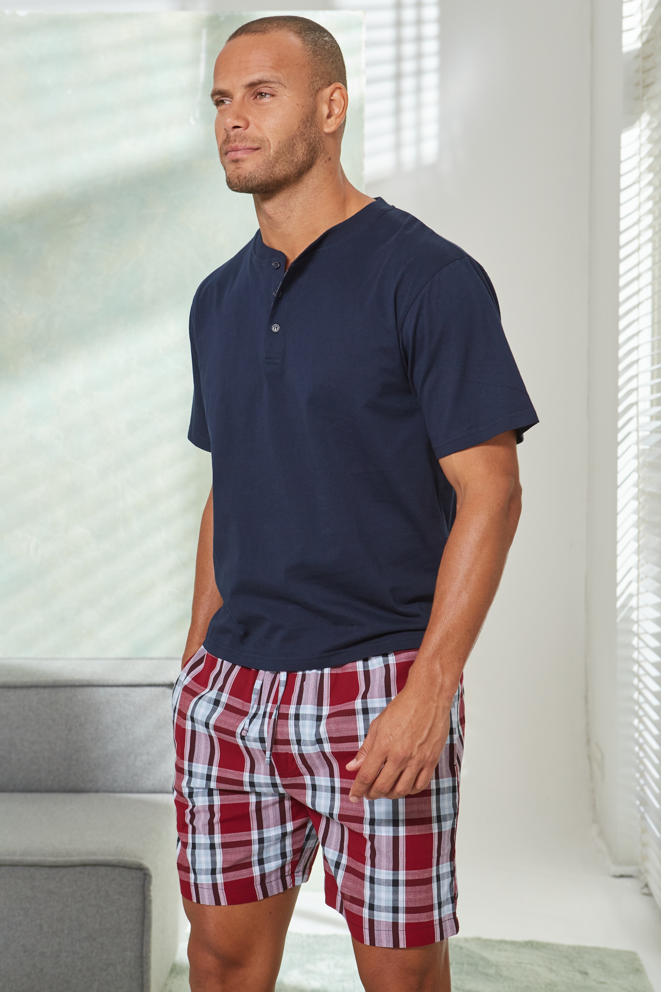 H.I.S Pyjama, (2 tlg., 1 Stück), Schlafanzug mit Webshorts