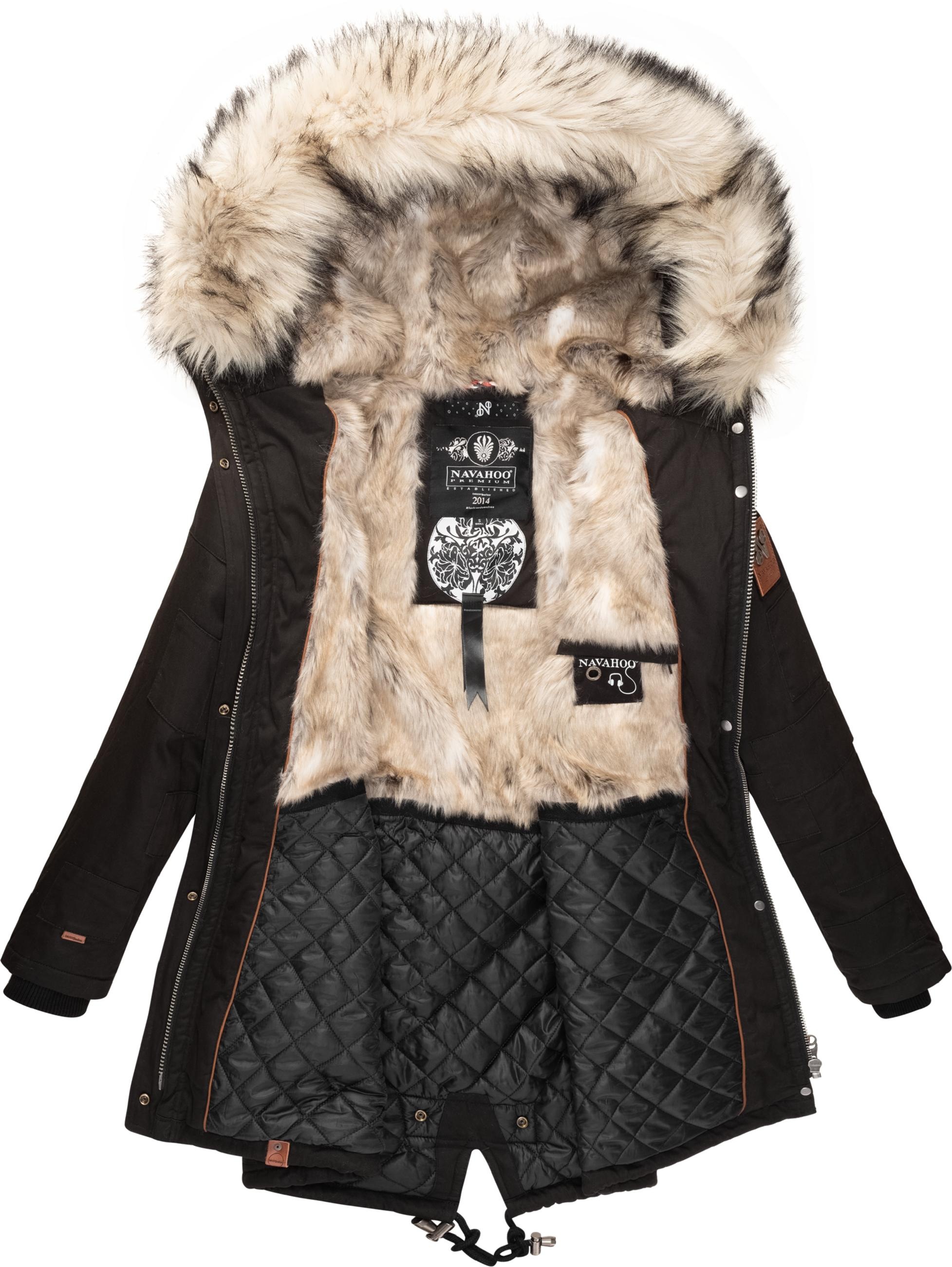 Navahoo Wintermantel »Wintermantel Honigfee«, stylischer Baumwollparka mit Kunstfell-Kapuze