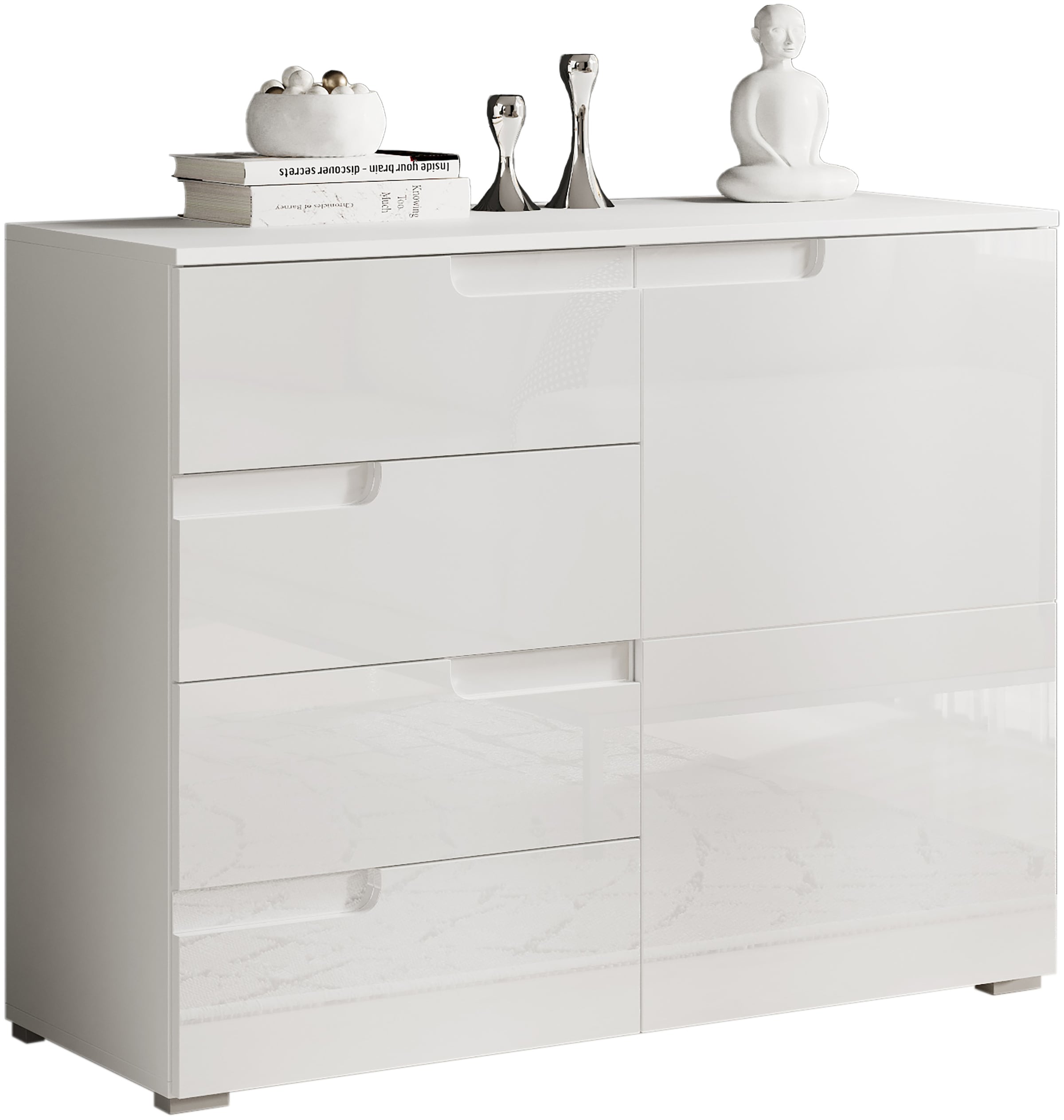 HBZ Kommode »Spice weiß hochglanz, BxHxT 100x80x40 cm«, Kommode mit 1 Tür, 4 Schubkästen und 1 Einlegeboden