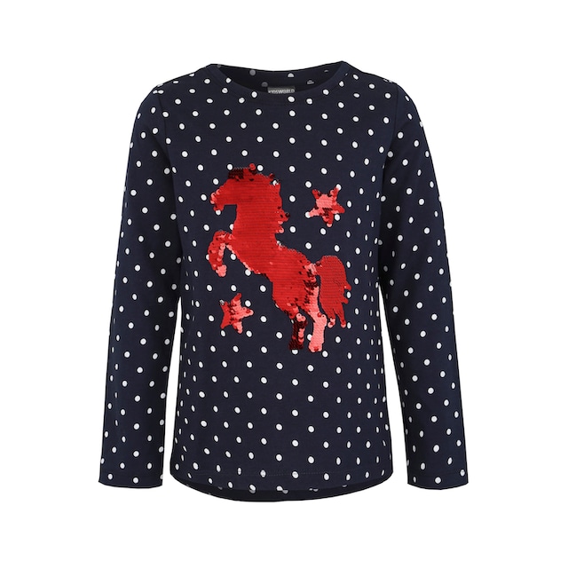 KIDSWORLD Langarmshirt »PFERD«, mit aufwendiger Wendepailletten Applikation  bei ♕