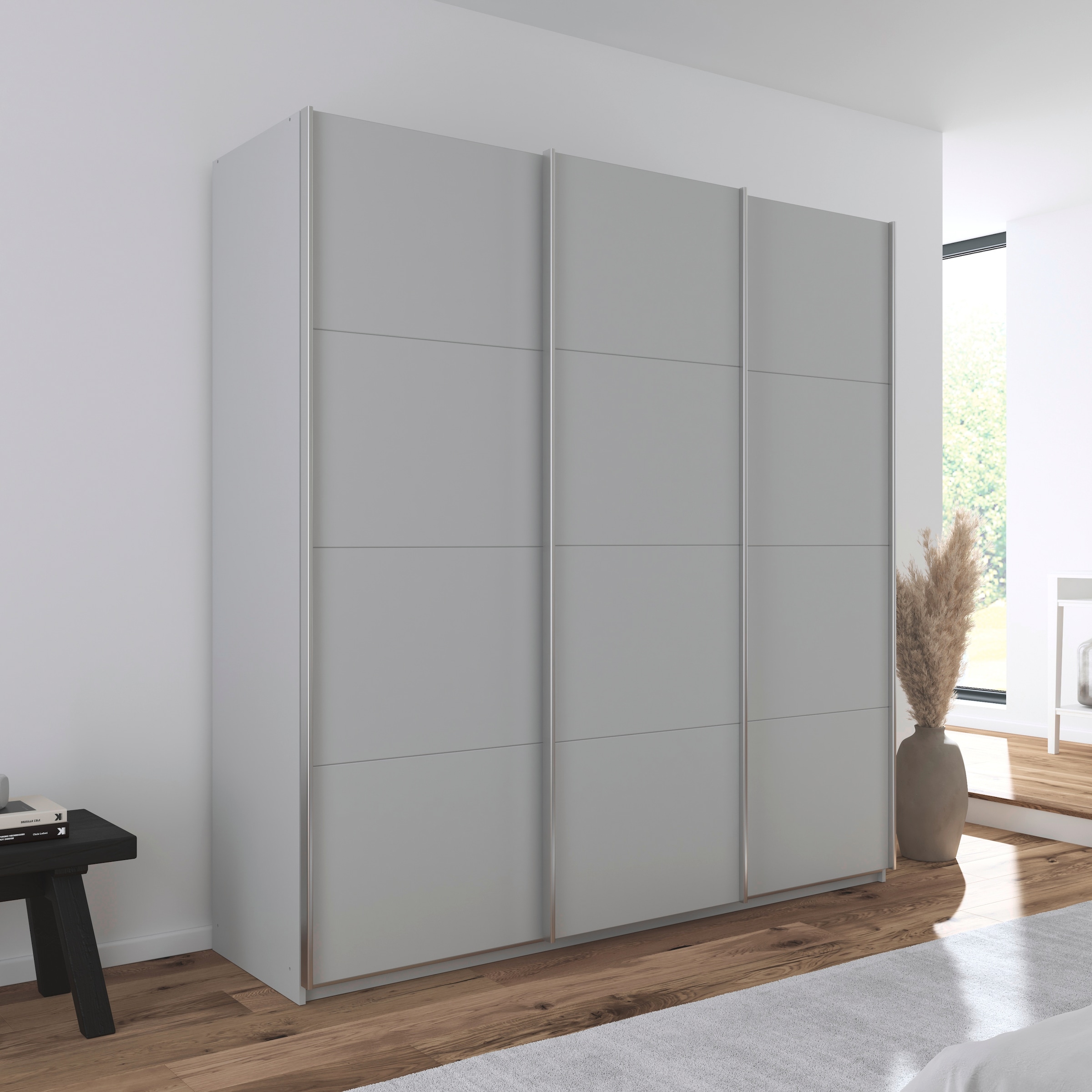 rauch Schwebetürenschrank »Kleiderschrank Schrank Garderobe AGORDO mit Dekor- oder Hochglanzfront« in drei Griff-Farben - NEU: Farbe SCHWARZ,  durchdachte Innenausstattung, in 4 Breiten und 2 Höhen MADE IN GERMANY