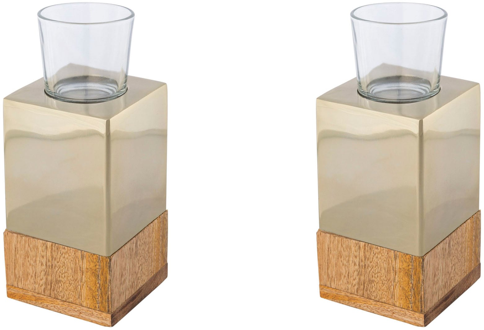Creativ home Teelichthalter "Kerzenhalter Tower" aus Holz, Edelstahl und Glas
