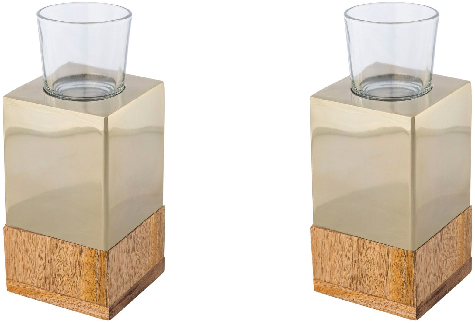 Glas »Kerzenhalter Creativ (Set, Teelichthalter auf St.), aus Holz, Raten und Tower«, home 2 bestellen Edelstahl