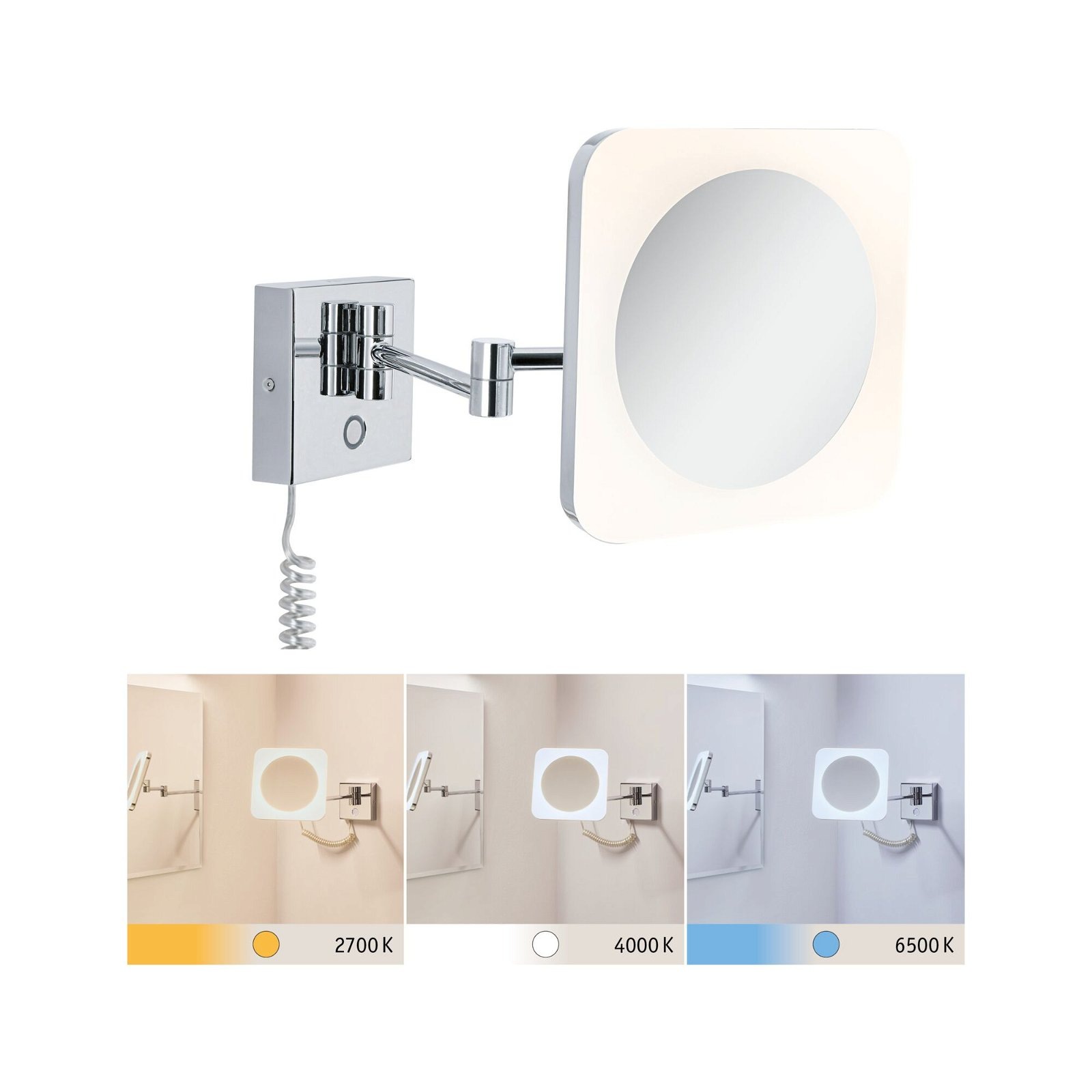 Paulmann LED Wandleuchte »Jora IP44 White Switch 60lm 230V 3,3W Chrom, Weiß, Spiegel«, 1 flammig, Kosmetikspiegel
