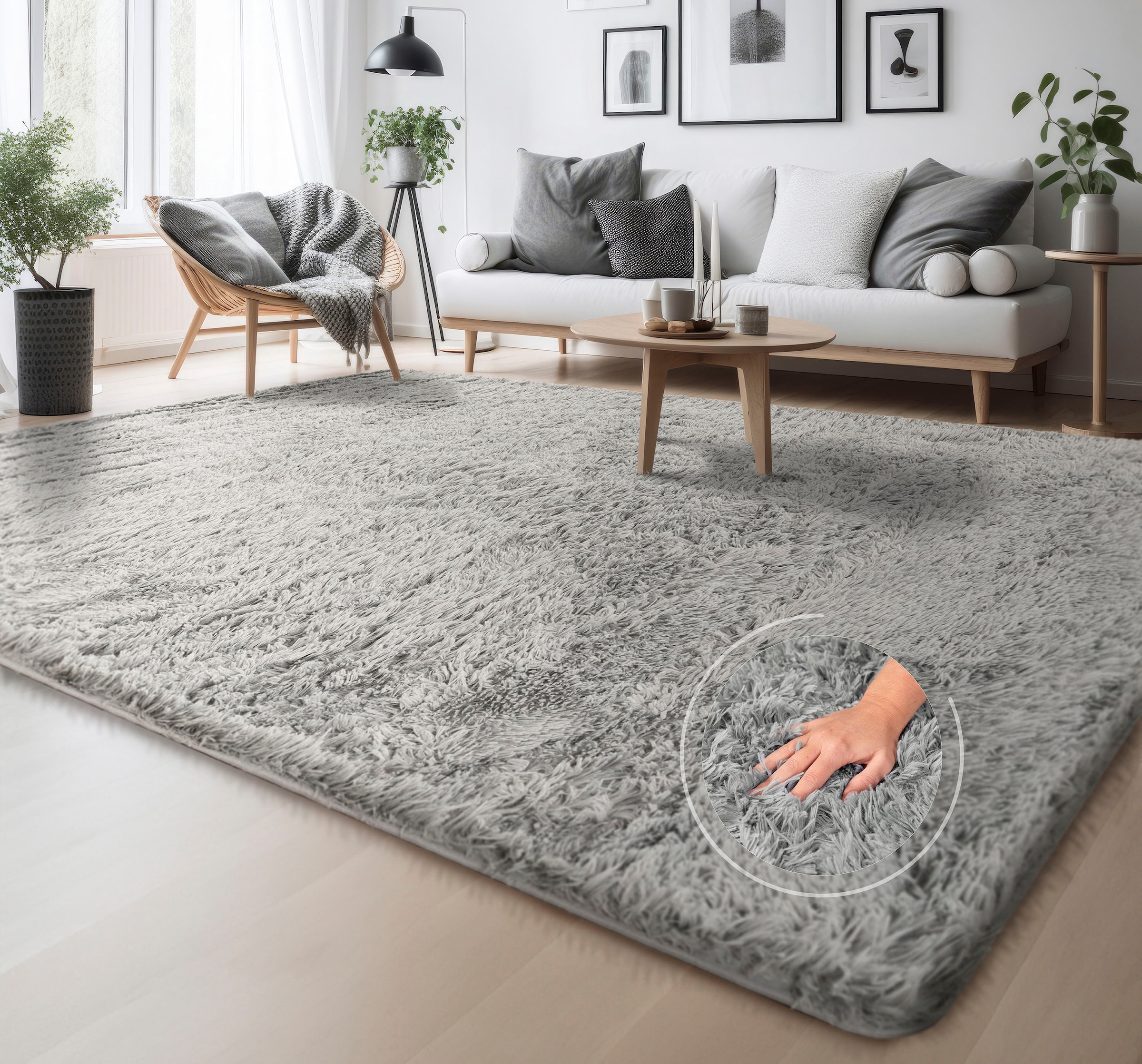 Hochflor-Teppich »Serville«, rechteckig, 37 mm Höhe, Kuschelteppich, Uni Farben, sehr weicher Flor, Wohnzimmer