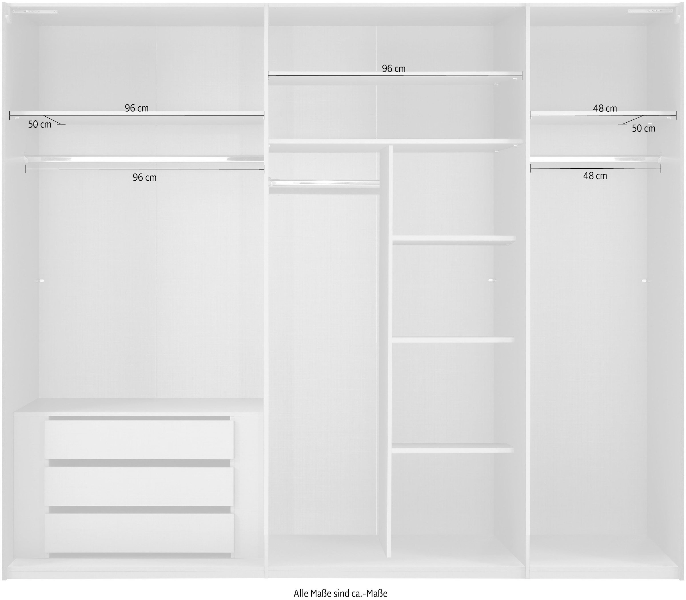 Wimex Kleiderschrank »Indiana by fresh to go, wahlweise mit oder ohne Spiegel«, (INKLUSIVE Innenausstattung und Selbsteinzug für die Türen), große Breiten250 oder 300cm, mit oder ohne Glasfront, Made in Germany