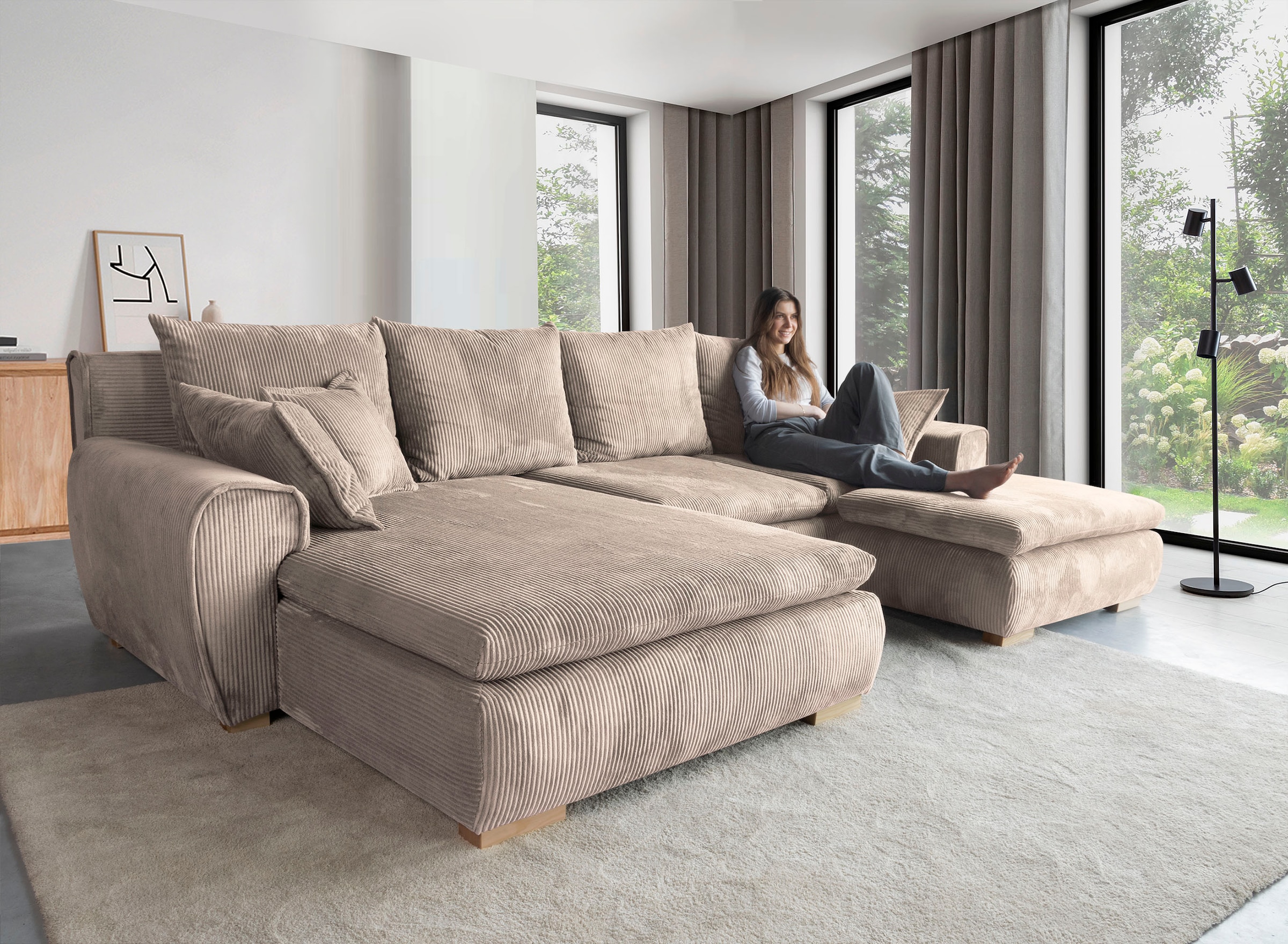 Home affaire Ecksofa »Katja L-Form«, Cord Bezug, inkl. Schlaffunktion und Stauraum