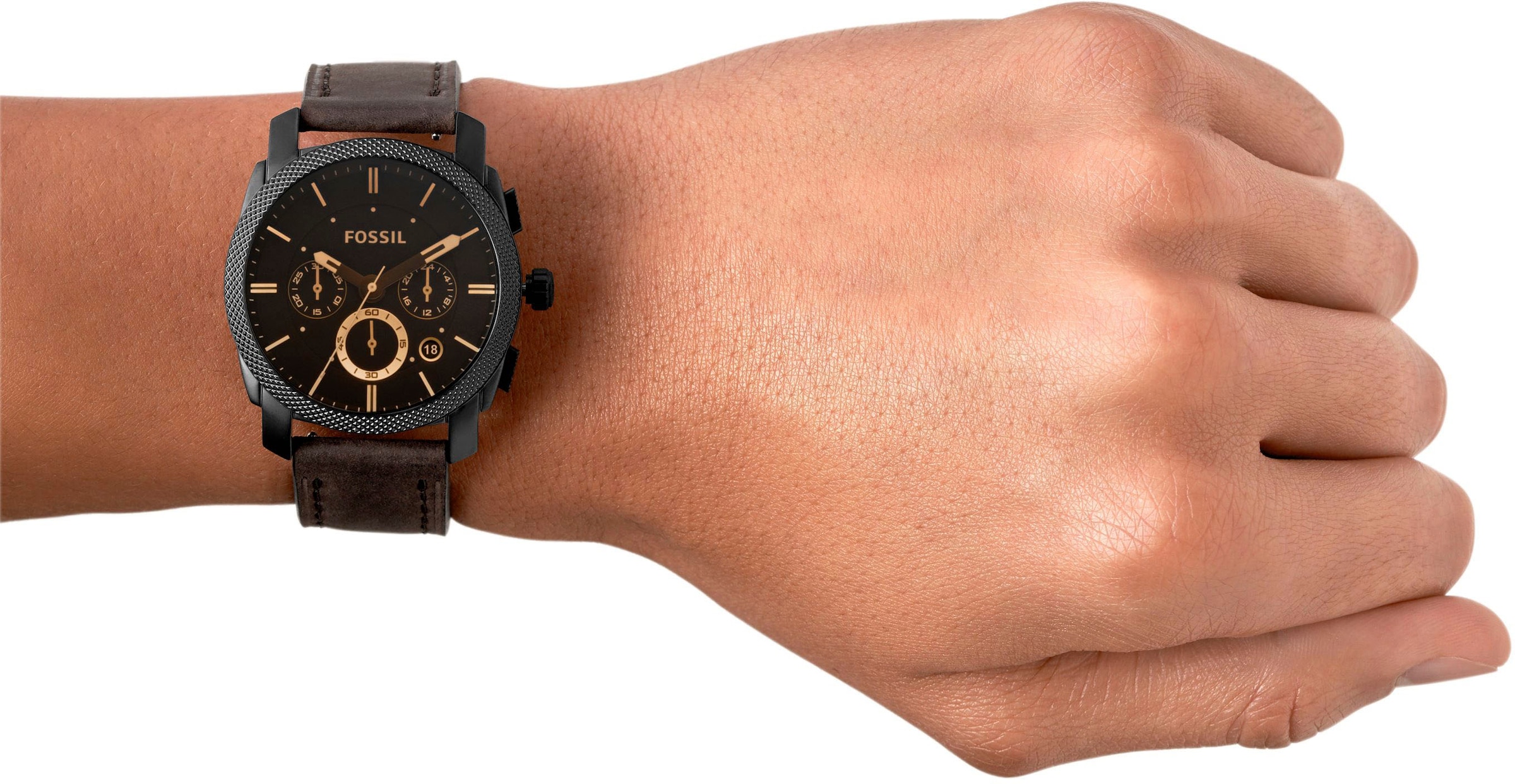 Fossil Chronograph »MACHINE« Quarzuhr, Armbanduhr, Herrenuhr, Stoppfunktion, Lederarmband