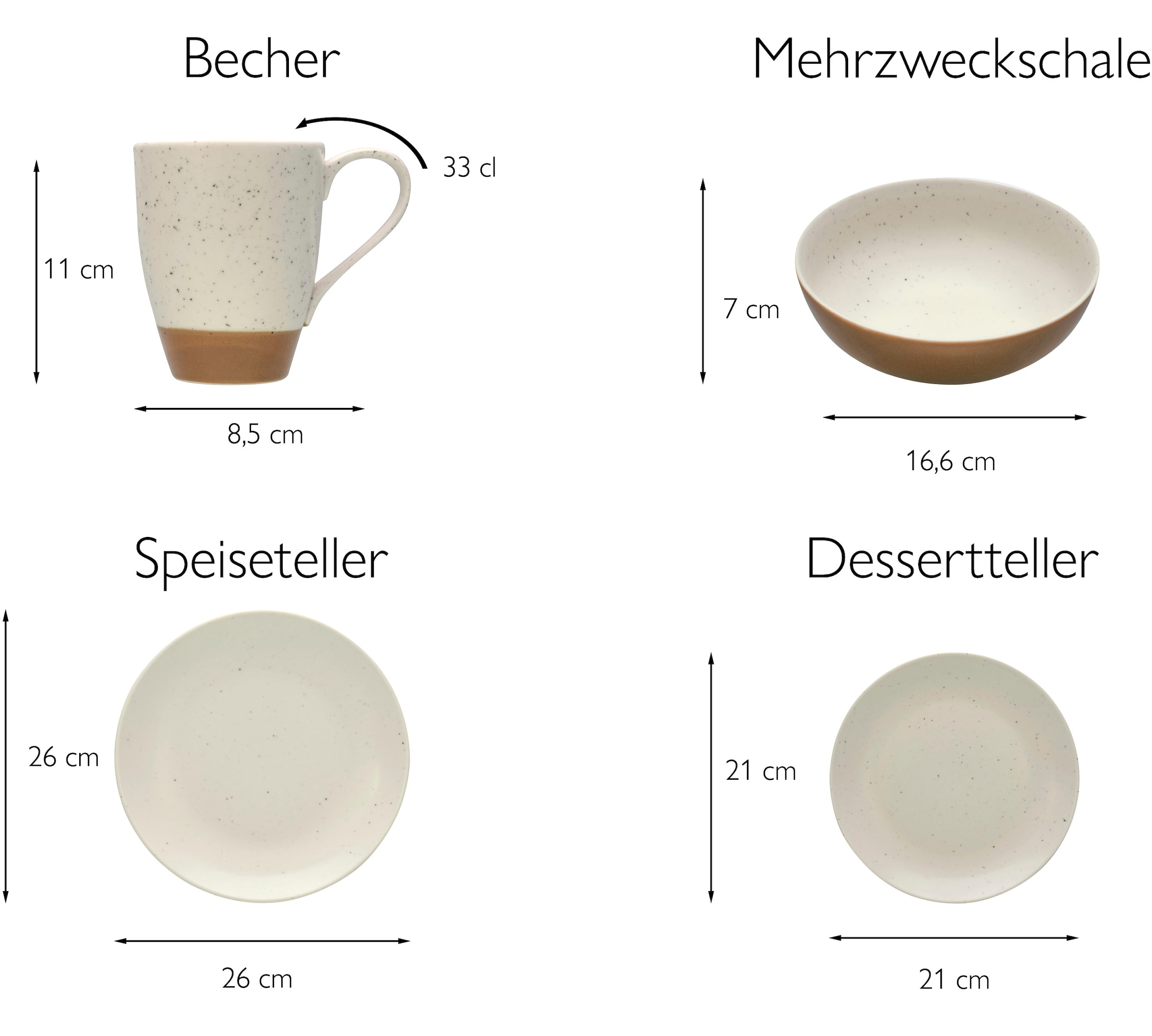 CreaTable Kombiservice »Geschirr-Set Sand Dunes«, (Set, 16 tlg., Kaffeeservice und Tafelservice im Set, für 4 Personen), Service, handwerklicher Töpfercharakter, 16 Teile, für 4 Personen