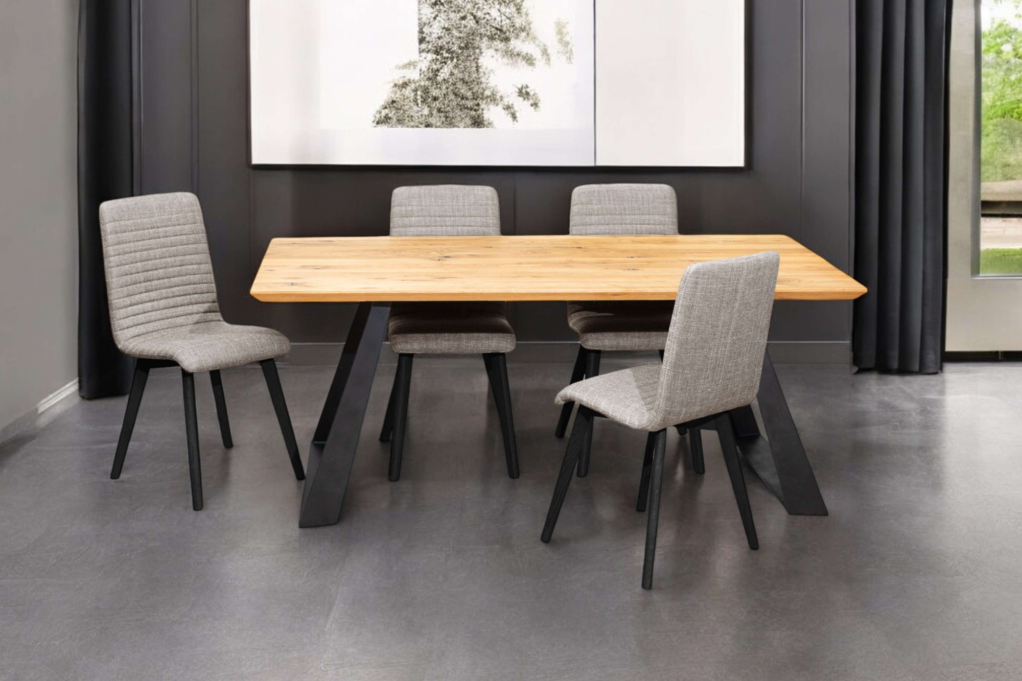 Home affaire Essgruppe »Arosa Sitzgruppe für Küchen, Esstisch mit 4 Polsterstühlen, 5-tlg«, (Set, 5 tlg., 5-tlg), Stuhlbeine in Eiche Natur oder Buche Schwarz, Tisch 180 cm, U-Gestell