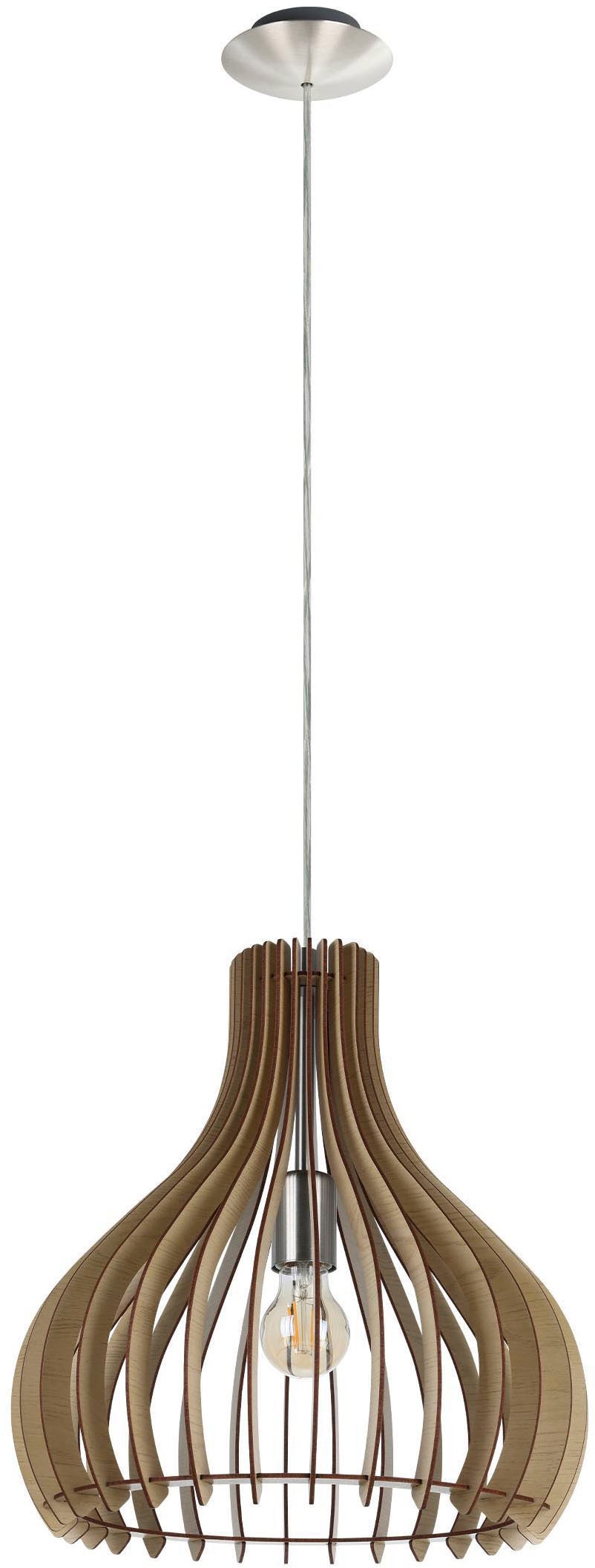 EGLO Hängeleuchte »Tindori Pendelleuchte, Vintage, E27, Hängeleuchte aus Stahl und Holz« E27 1 Stk. Hängeleuchte - H130 x Ø38 cm - nickel-matt - 1X60W exkl.