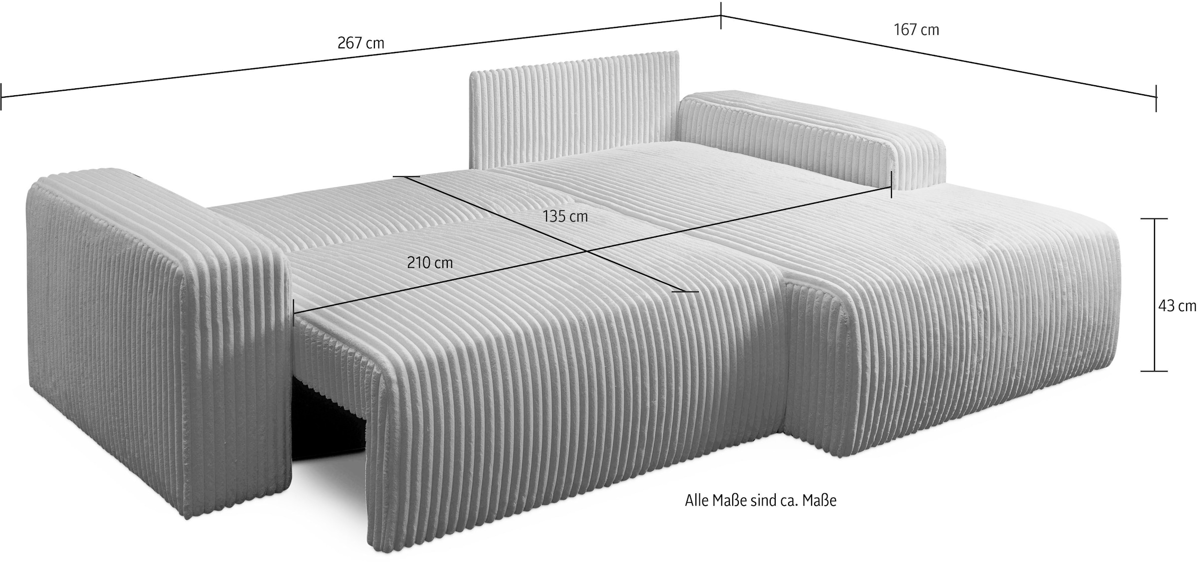 WERK2 Ecksofa »Hugo-L L-Form«, Design Ecksofa in Cord mit Schlaffunktion & Bettkasten