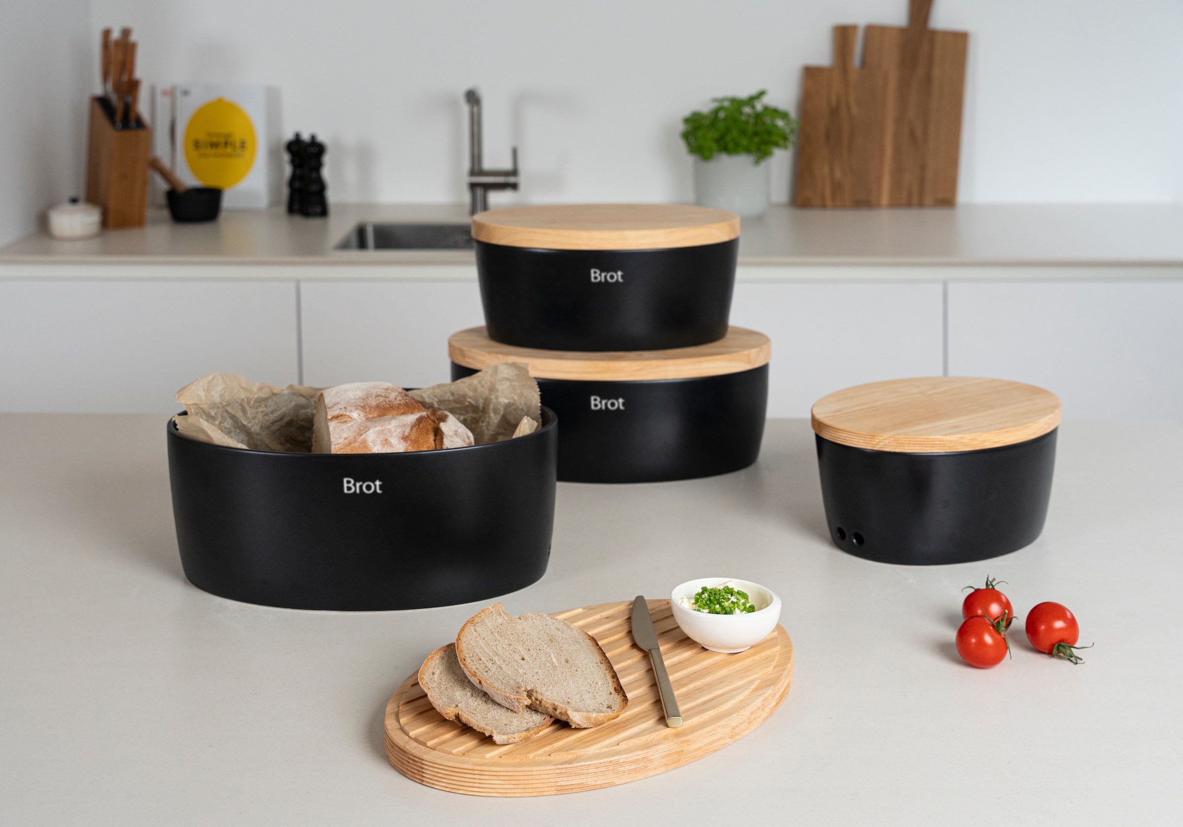 Continenta Brotkasten 1 Stk. tlg. Brottopf, mit Holzdeckel, auch als Brotschneidbrett nutzbar