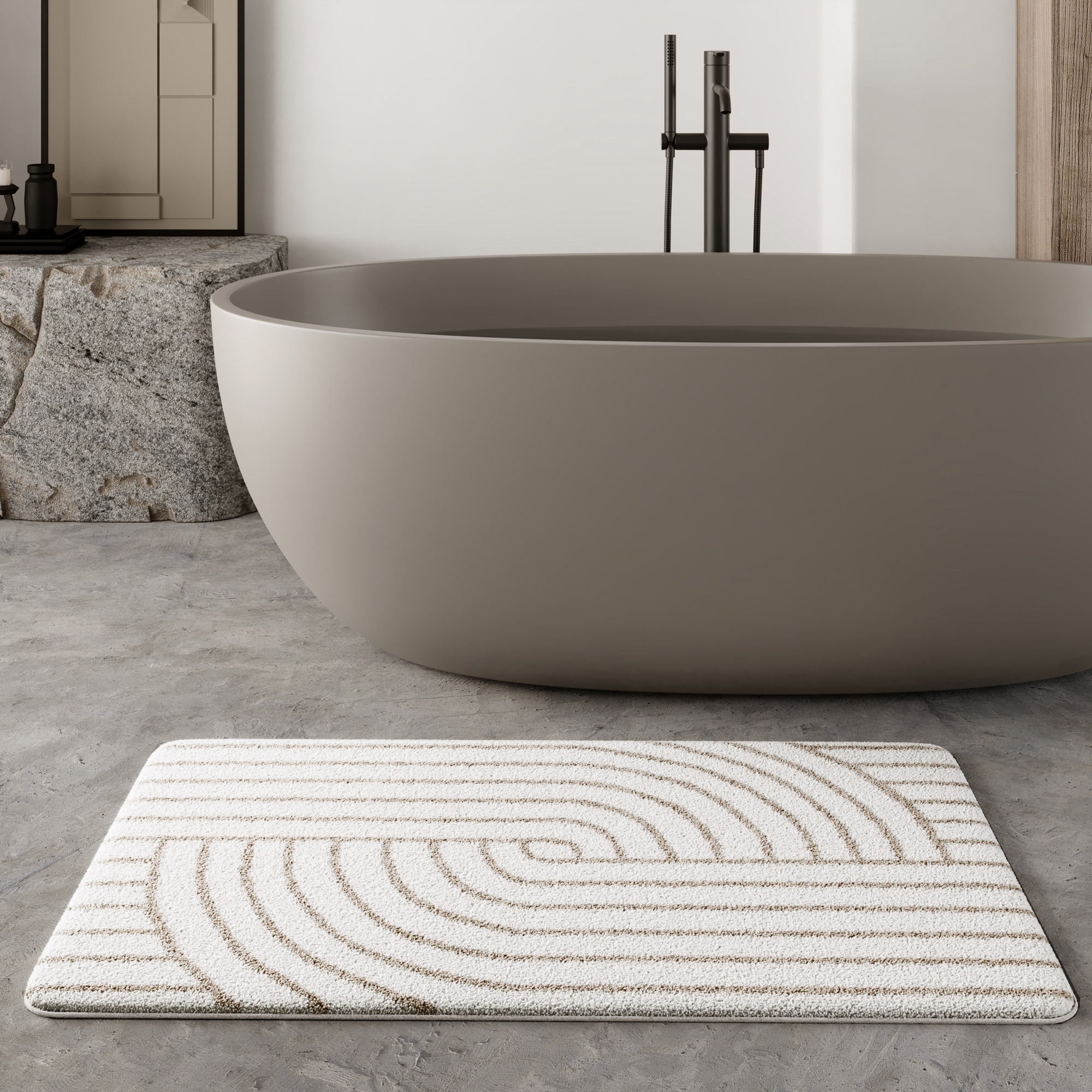 Wecon home Basics Badematte "Hilda" Höhe 15 mm waschbar, rutschfest, strapazierfähig, pflegeleicht mit Retro Muster