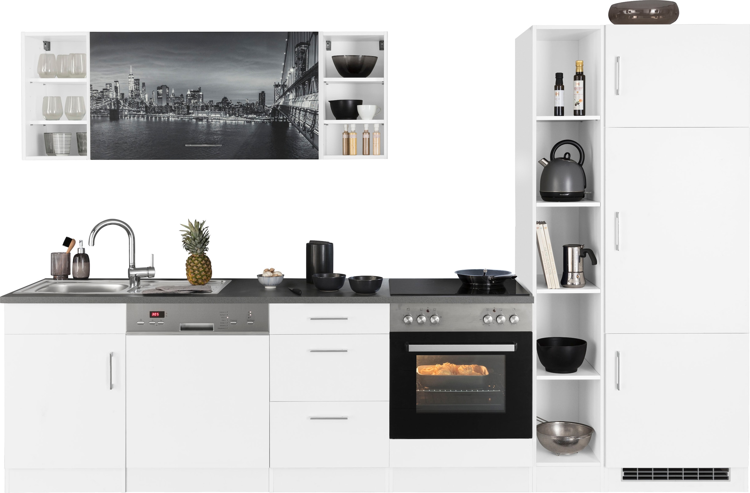 KOCHSTATION Küchenzeile »KS-Paris – Küchen mit einzigartigen Fotomotiven auf den Fronten« Breite 310 cm, wahlweise mit E-Geräten, mit Motivdruck