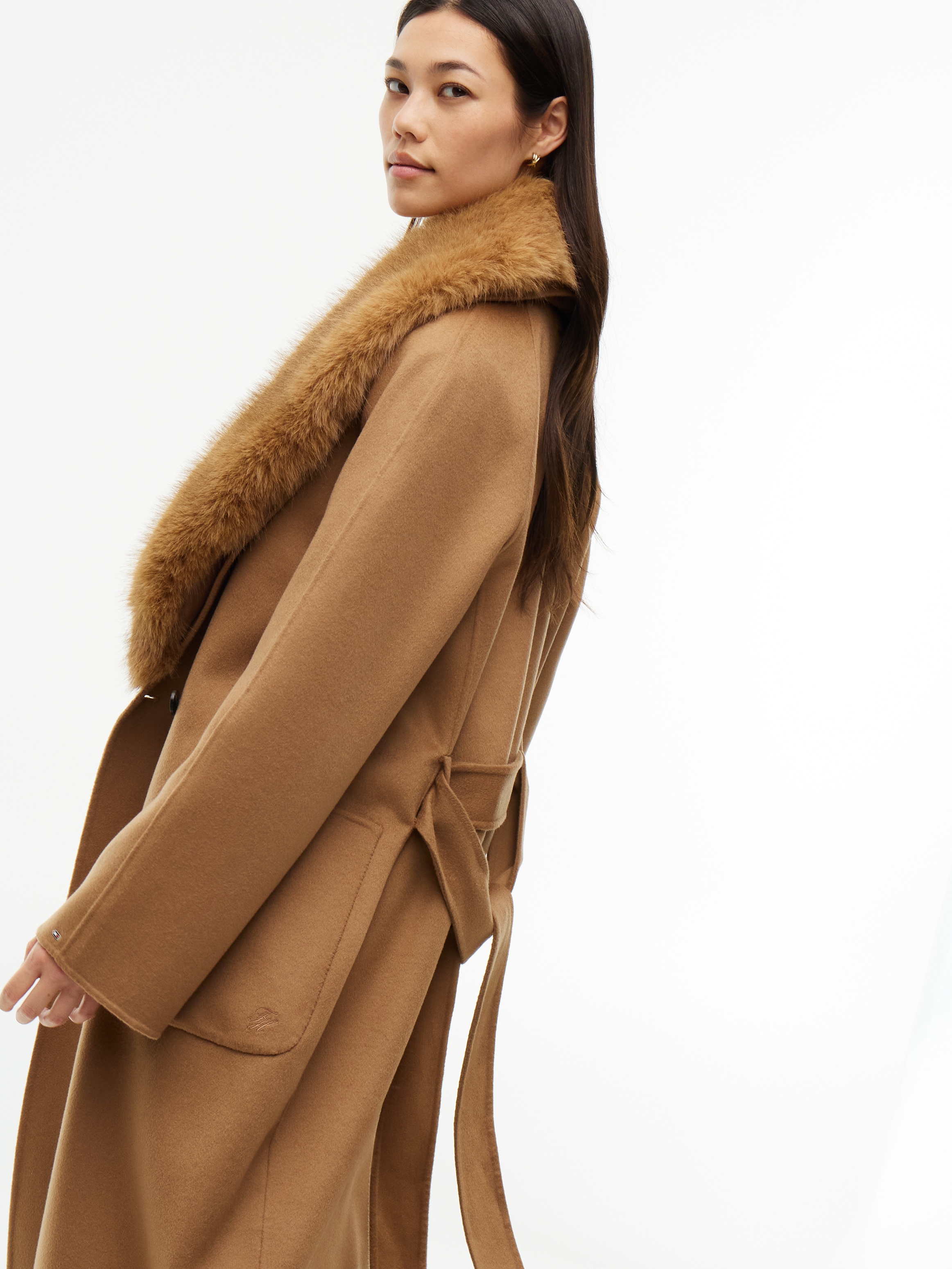 Tommy Hilfiger Langmantel »DF WOOL REG BELTED COAT« Materialmix, mit Wolle